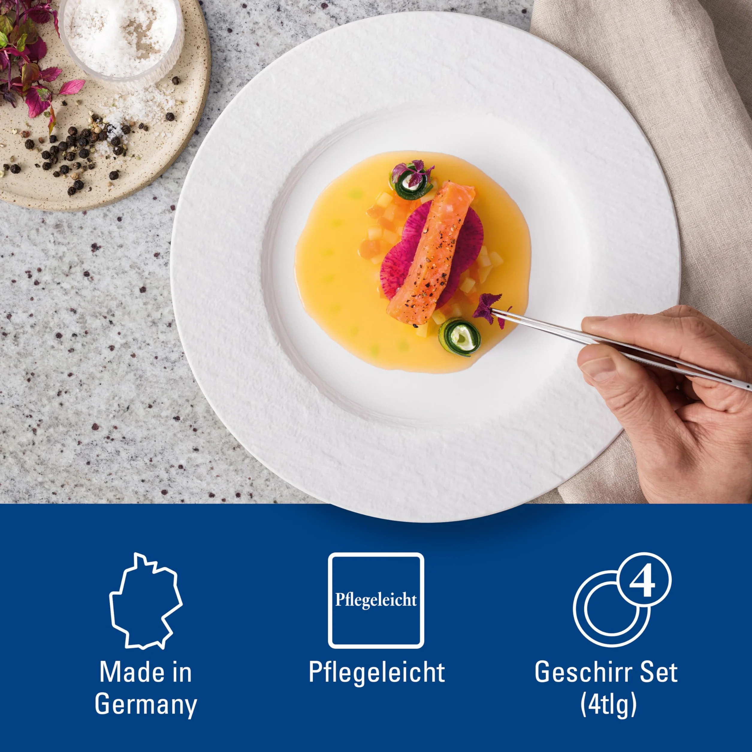 Villeroy & Boch – Manufacture, Set De Platos, 4 Piezas, Vajilla Para 2 Personas, Porcelana Premium, Blanco