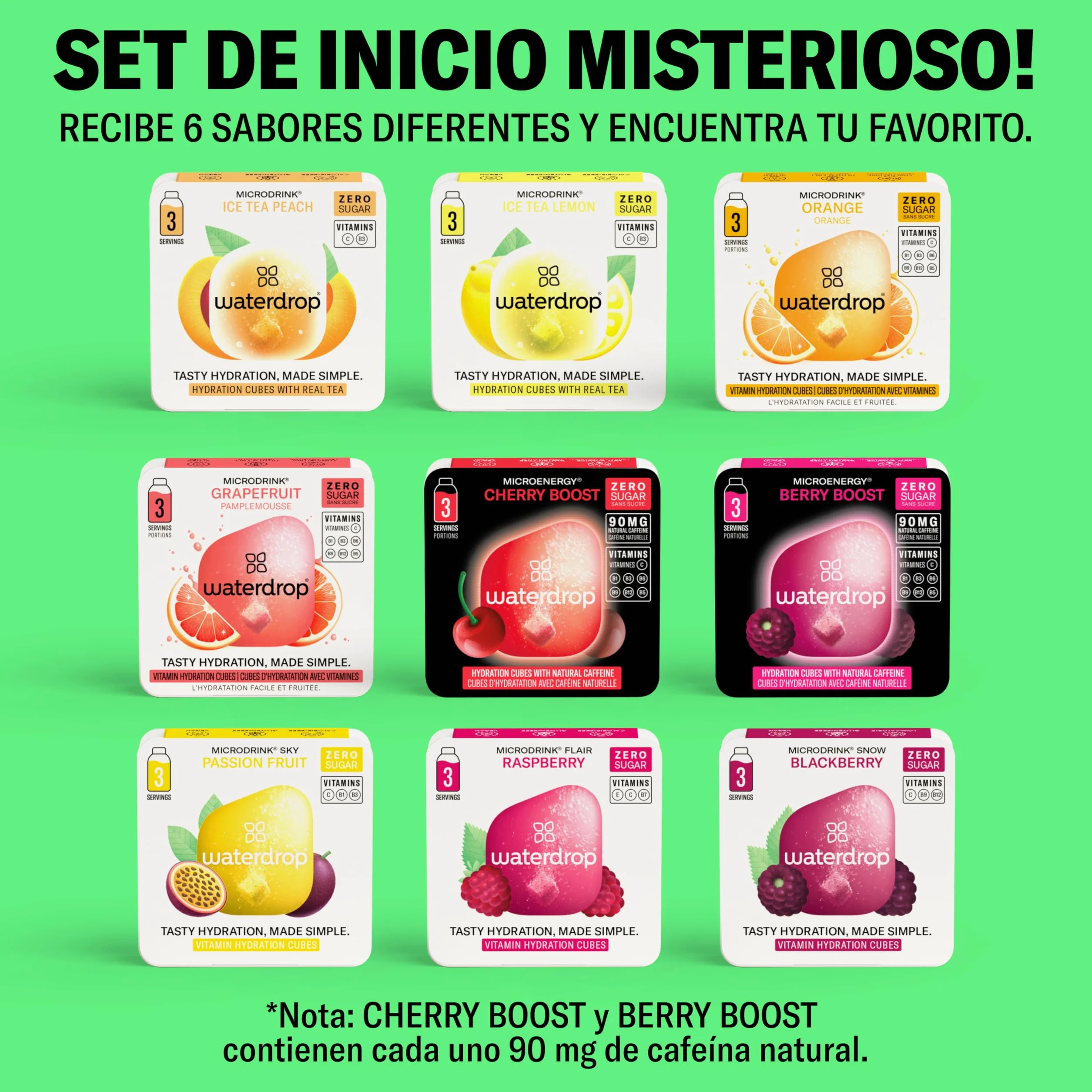 Waterdrop Starter Set, Botella de Vidrio 600ml + 18 Cubos Microdrinks, Saborizantes para Agua, 0 Azúcar