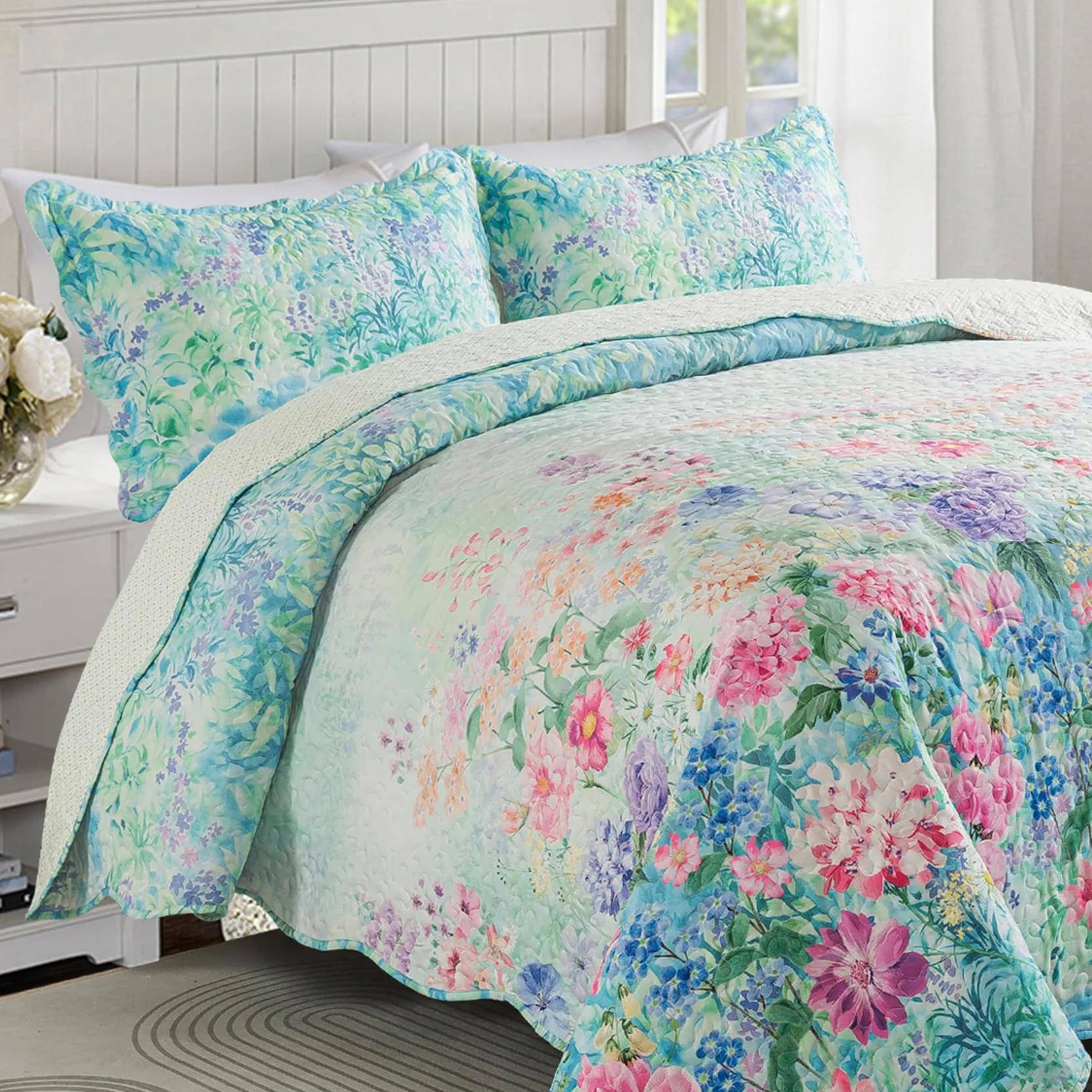 Travan Juego de edredón Floral, Ultra Suave y Resistente a la decoloración, Juego de Cama Queen con 1 edredón y 2 Fundas, Morado, jardín de ensueño