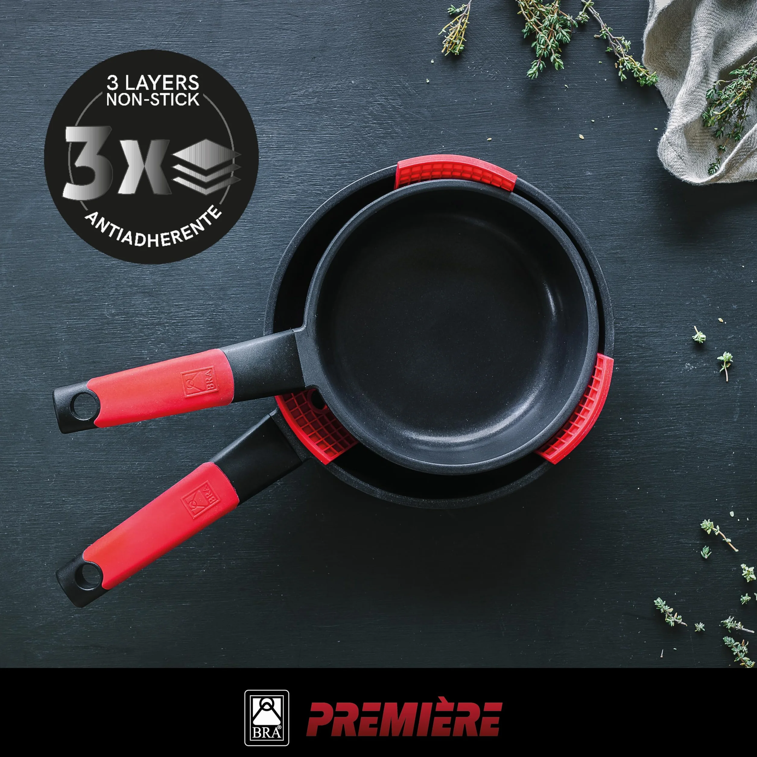 BRA Premiere Set de Sartenes Aluminio Fundido 20 y 24 cm Antiadherente Apto para Inducción Rojo