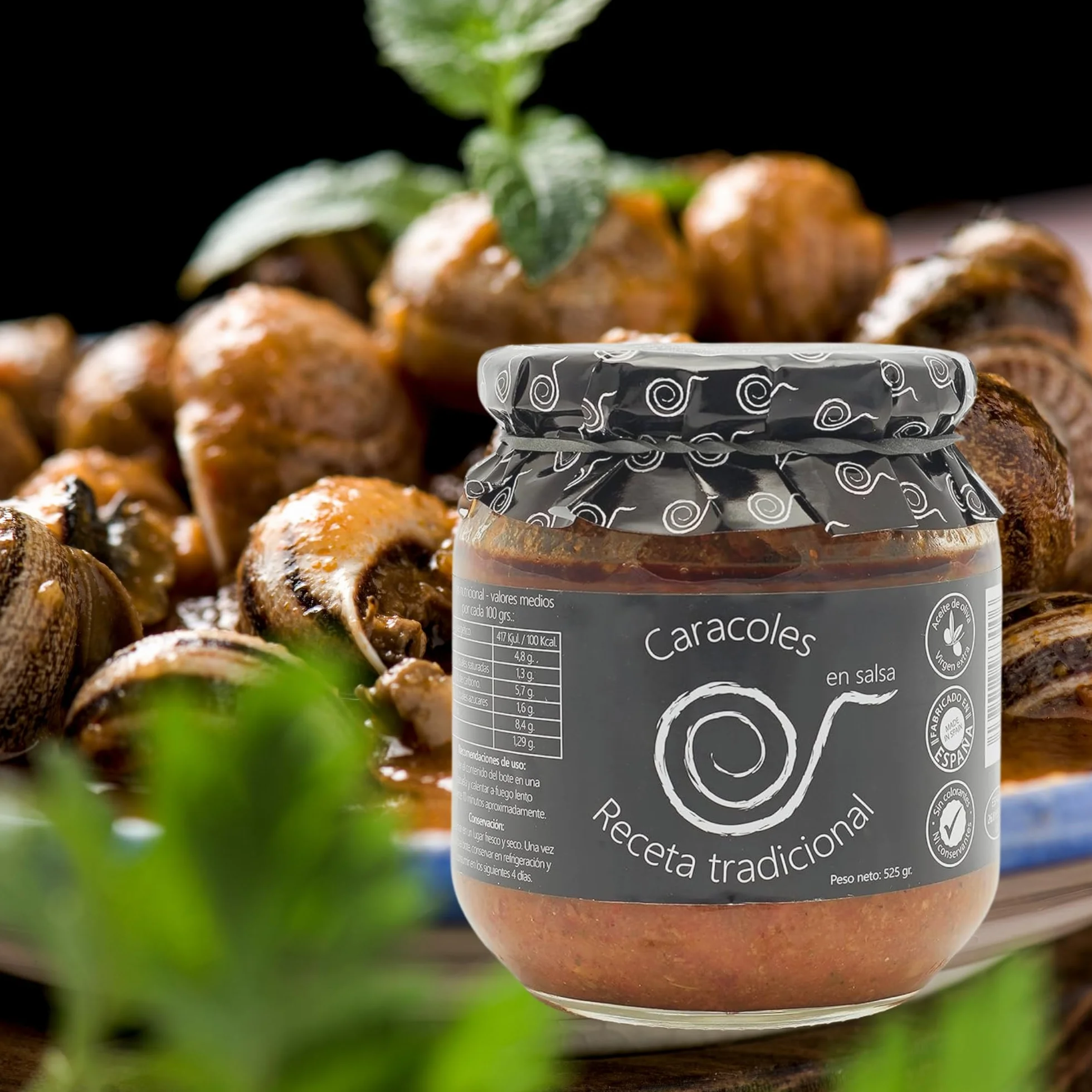 Caracoles en Salsa 550g, Receta Casera con Chorizo y Jamón, Comida Tradicional Española en Conserva Gourmet