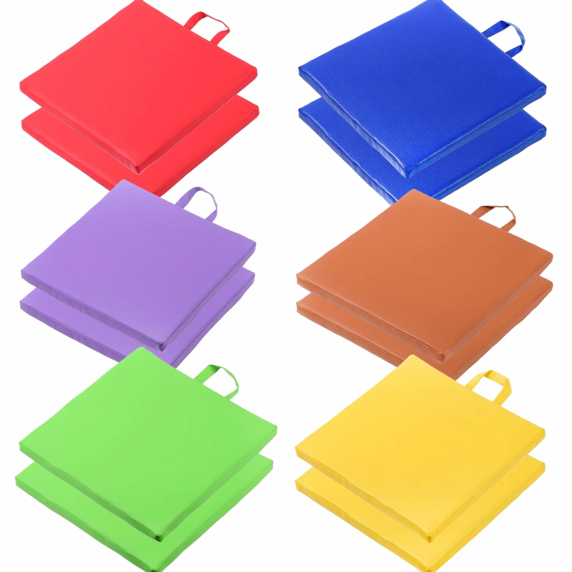 Cojines de piso impermeables 12 pulgadas 12 piezas 6 colores con manija asientos flexibles para aula niños