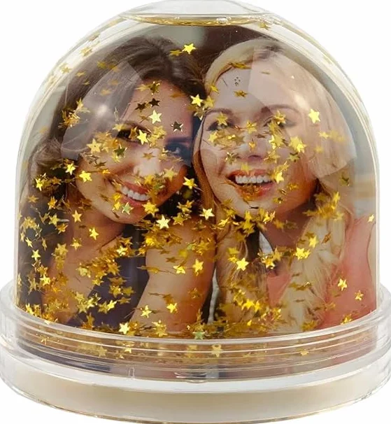 Bola de Nieve Personalizada con Foto Copos Estrellas Corazones Purpurina Adorno Árbol Decoración Navideña (Estrellas)