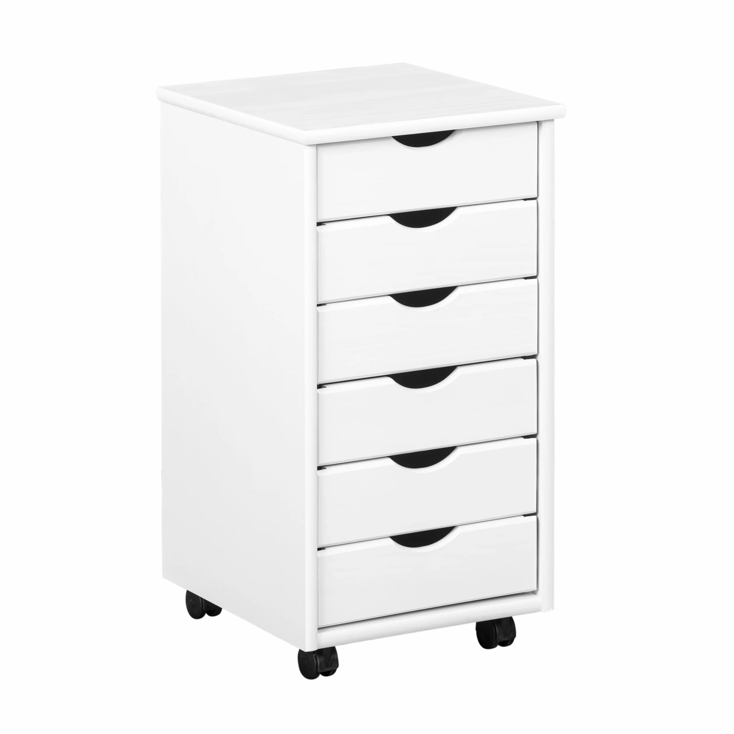 Cajonera con ruedas Inter Link 6 cajones Escritorio madera maciza pino lacado blanco 35x40x65 cm Modelo Simon
