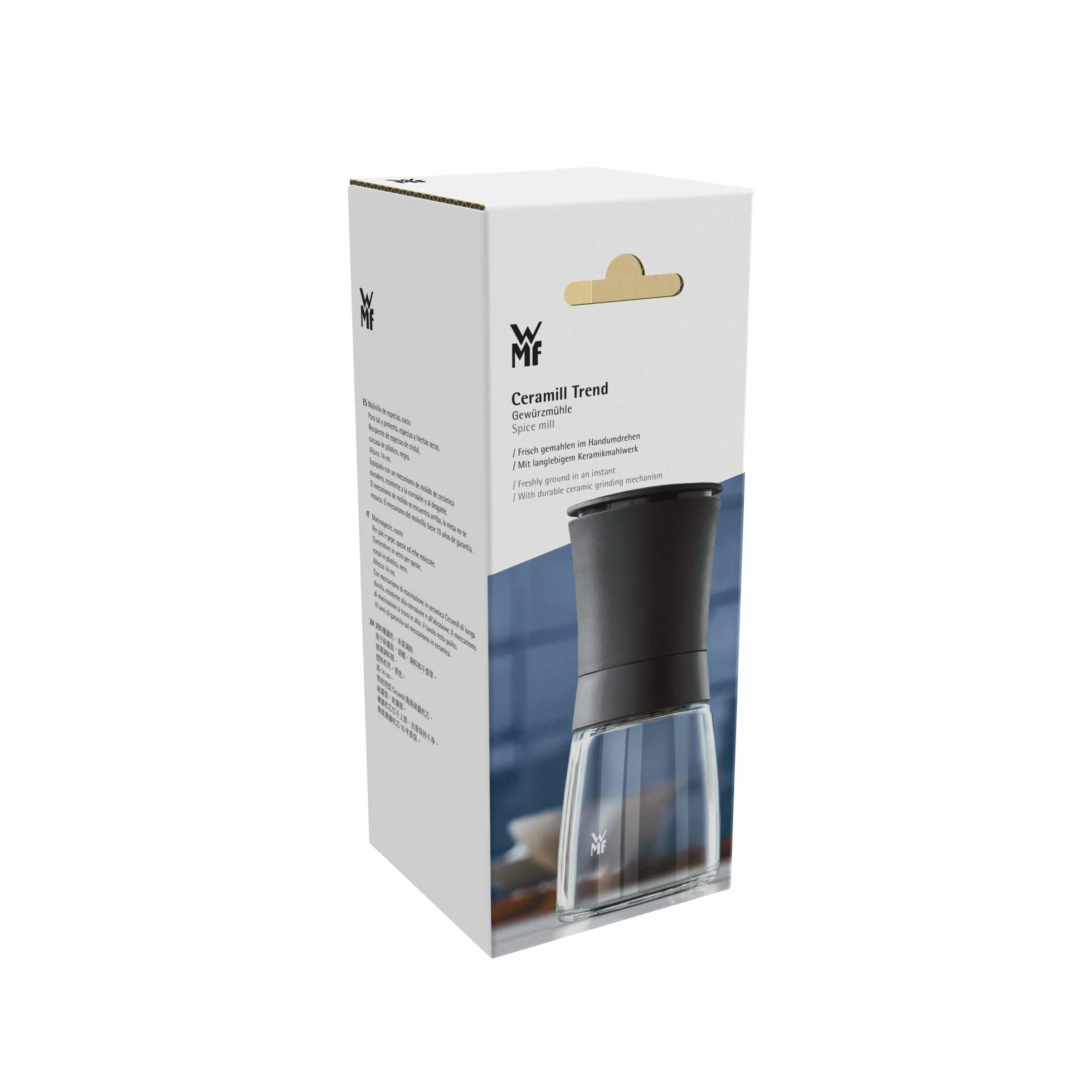 WMF Trend - Molinillo Cerámio de Especias 14cm, Apto para lavavajillas, Cristal, Tapa Color Negro