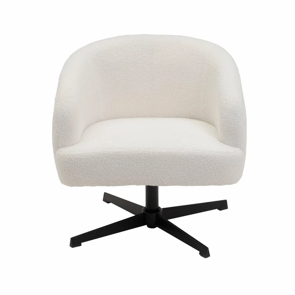 LOLAhome - Sillón Giratorio Regulable en Altura tapizado Borreguito Blanco para salón o Dormitorio. Diseño Redondo Moderno y ergonómico Que aporta Elegancia, Estabilidad y un Tacto Acogedor