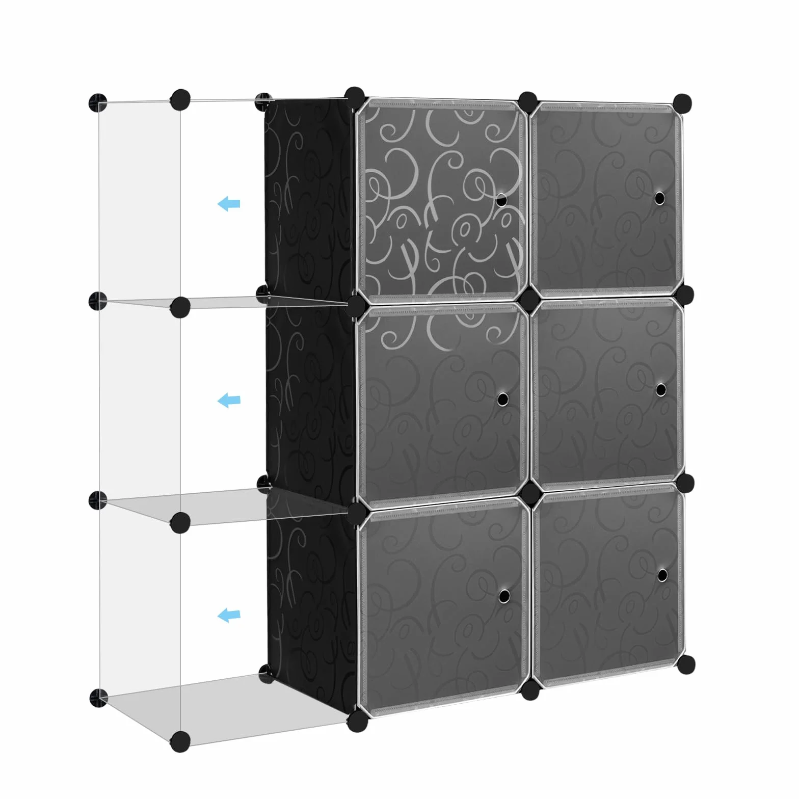 WOLTU Armario Modular de 6 Cubos, Organizador de Almacenamiento de Plástico con Puertas Imán, Negro