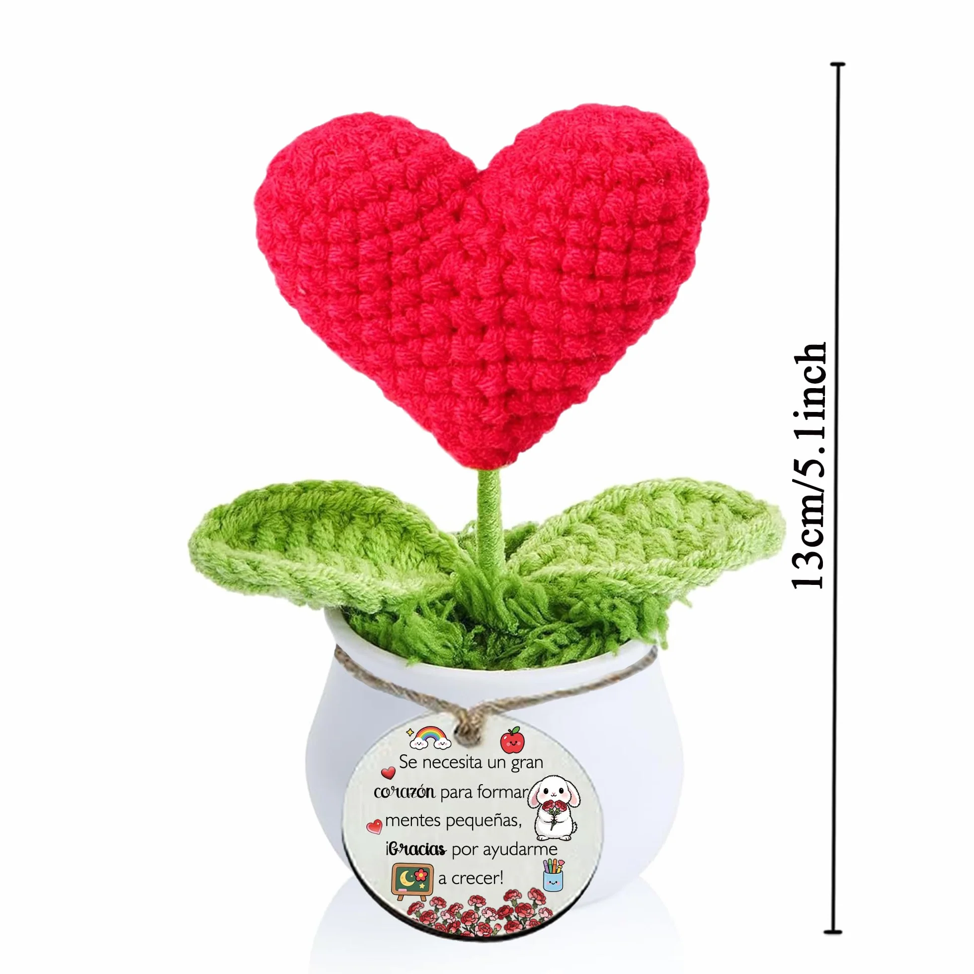 Maestra Regalo Maceta de Clavel Girasol Crochet Profesores Día del Maestro Hecho A Mano Tejido Adornos (Corazón)