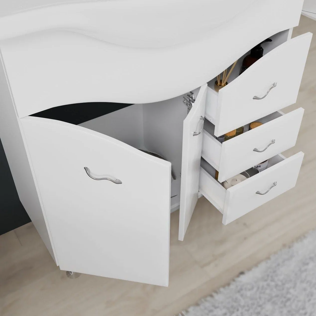 Kiamami Valentina - Mueble de baño de 85 cm en el Suelo con Lavabo, Espejo y Armario Colgante en Color Blanco.