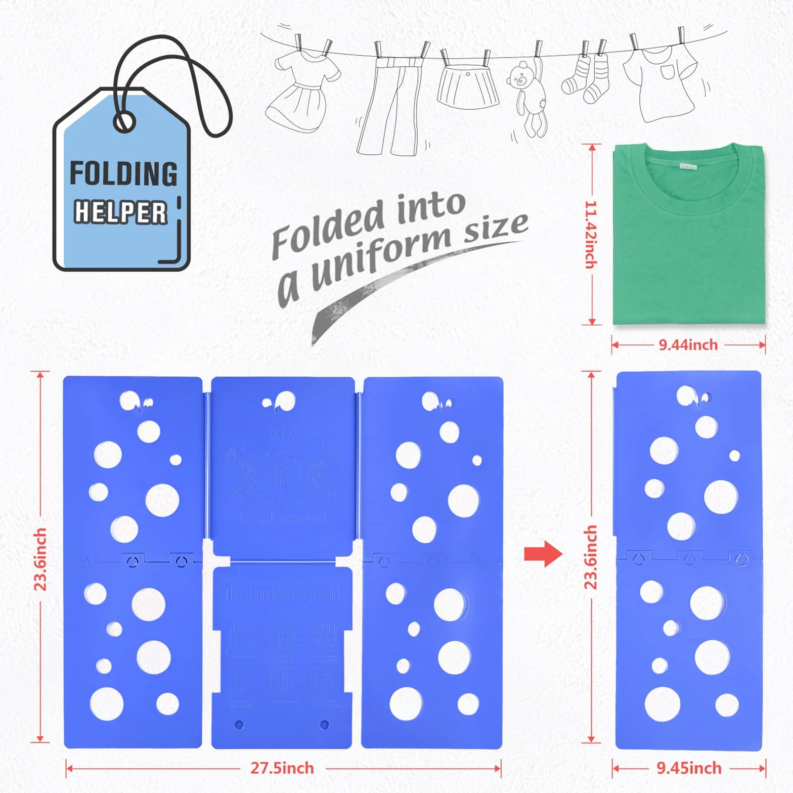 BoxLegend V5 Doblador Ropa Camisetas Niños Adultos Azul