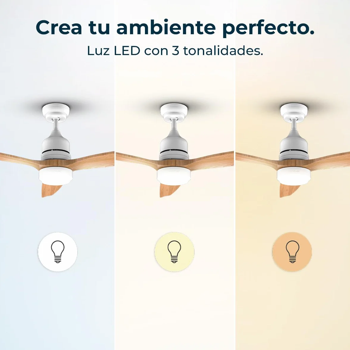 Cecotec Ventilador de Techo con Luz y Mando a Distancia de 52" EnergySilence Aero 5230 WhiteWood. Motor DC 40W, 3 Aspas, Luz LED, Altura Ajustable, Temporizador, 6 Velocidades, Modo Winter/Summer