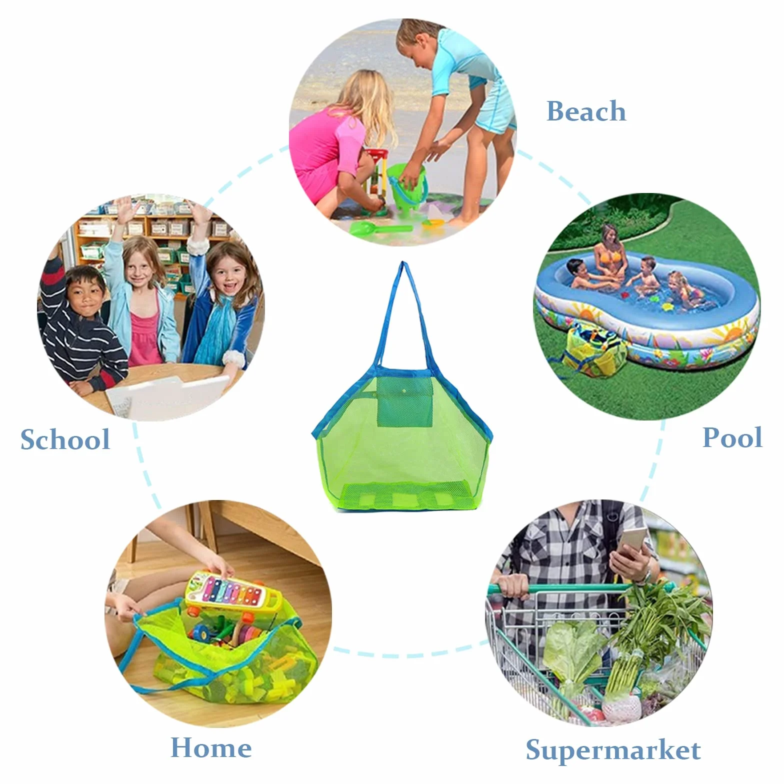 GeekerChip Bolsa Plegable de Malla de Playa, Reutilizable, para Juguetes de Niños (Verde)