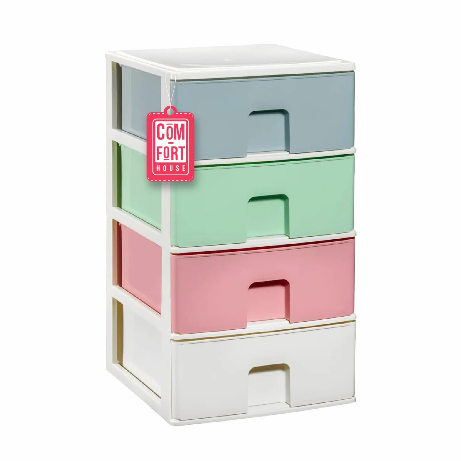 Cajonera Plástico 4 Cajones Blanco Multicolor - Organizador Almacenamiento Ropa Dormitorio Escritorio - 37x38x62.8cm - Montaje Fácil - COM-FORT HOUSE
