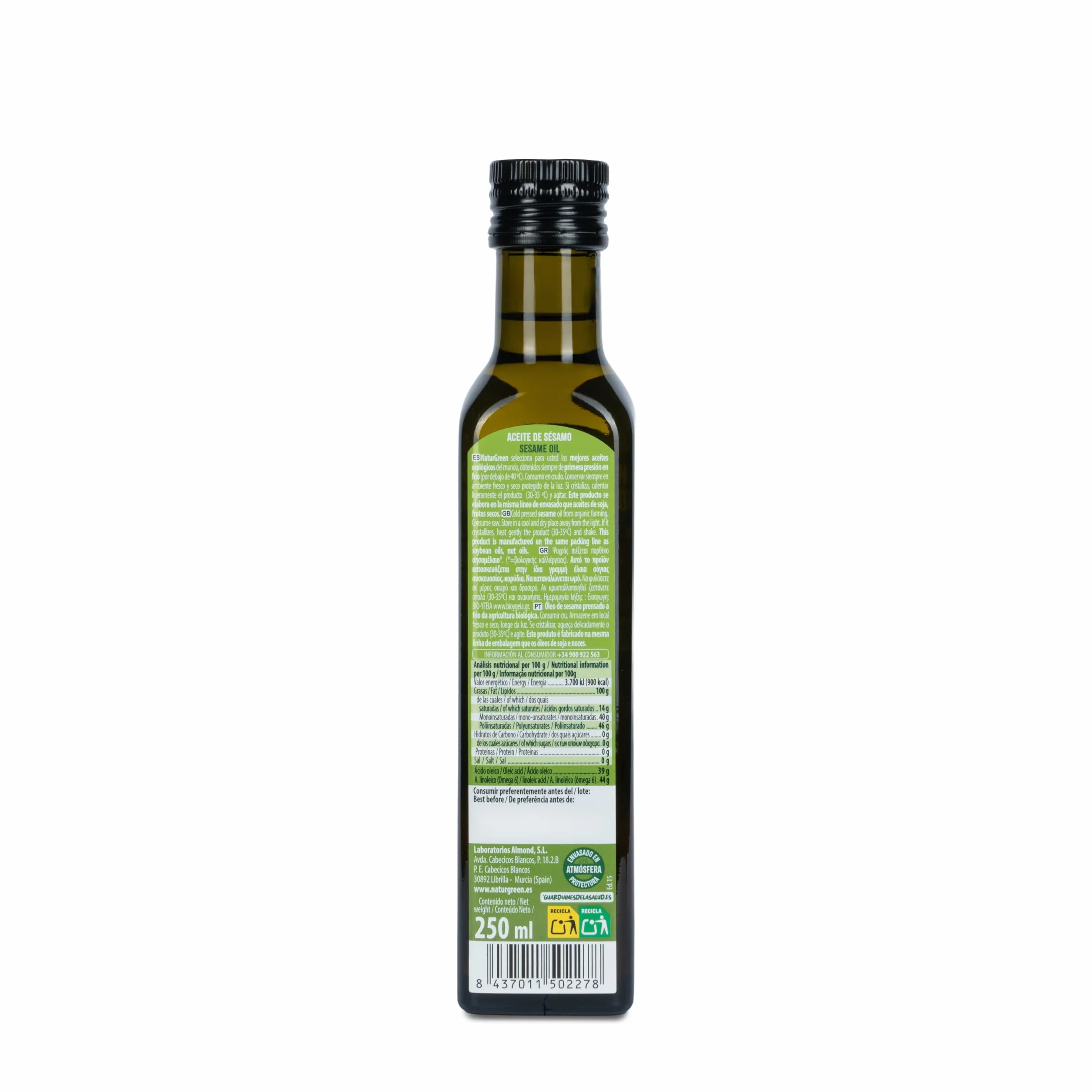 NaturGreen Aceite de Sésamo Bio de Primera Presión 250 ml
