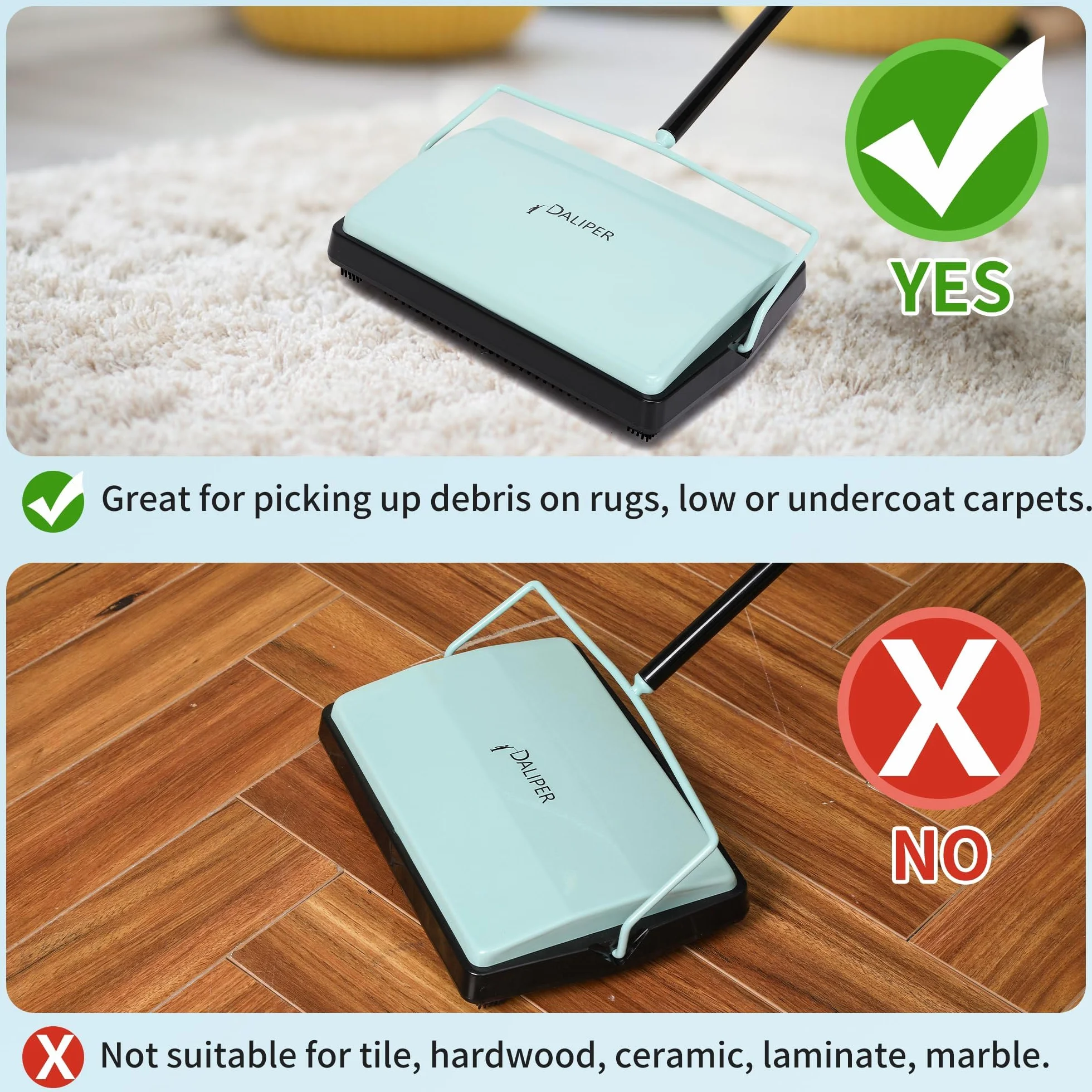 Cepillo para alfombras con Rodillo de Crin, Cepillo electrostático para Suelos de Empuje Manual