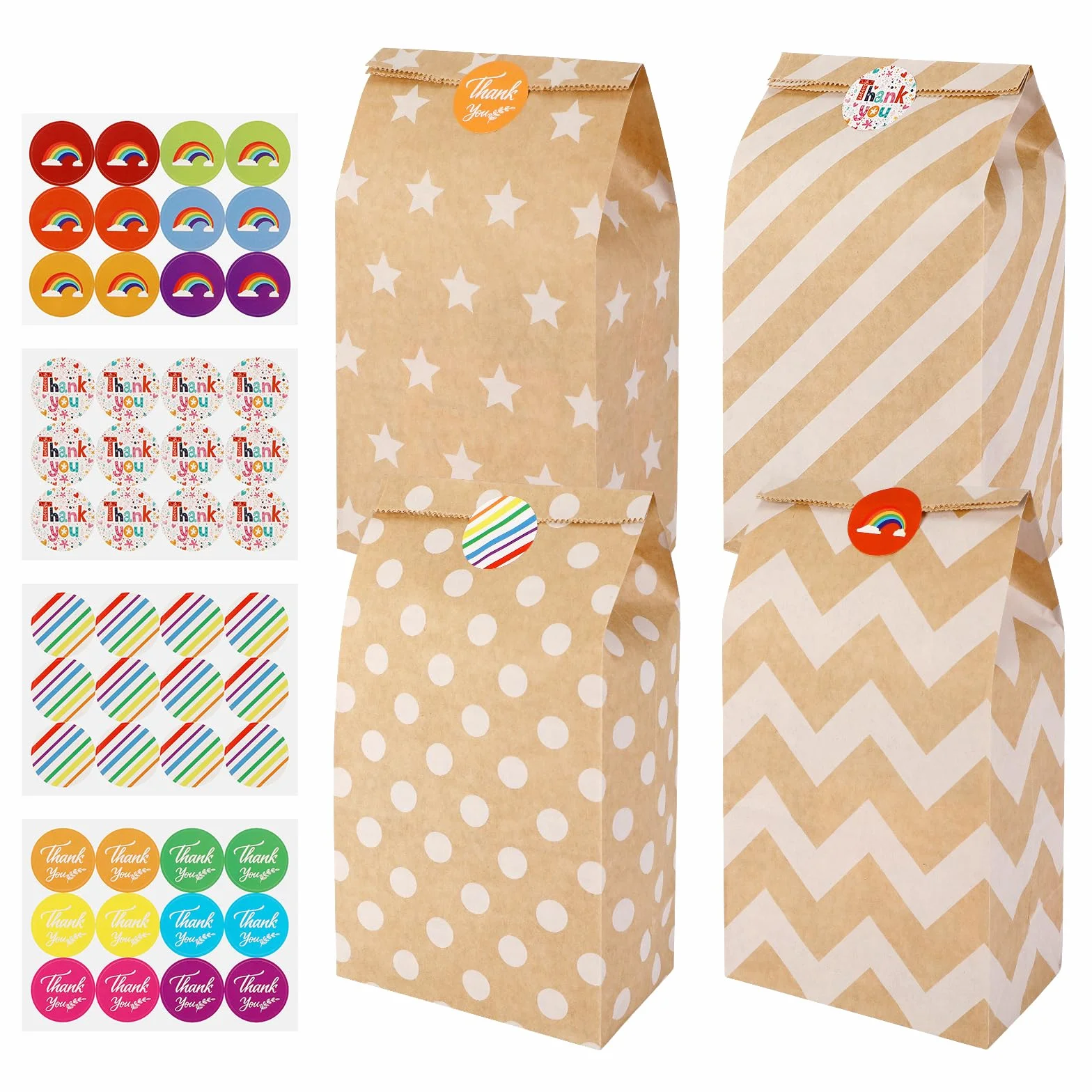 20 bolsas de regalo de papel kraft con 48 pegatinas para cumpleaños infantiles, Navidad y regalos de fiesta, bolsas papel regalo, bolsa de chuches para cumpleaños