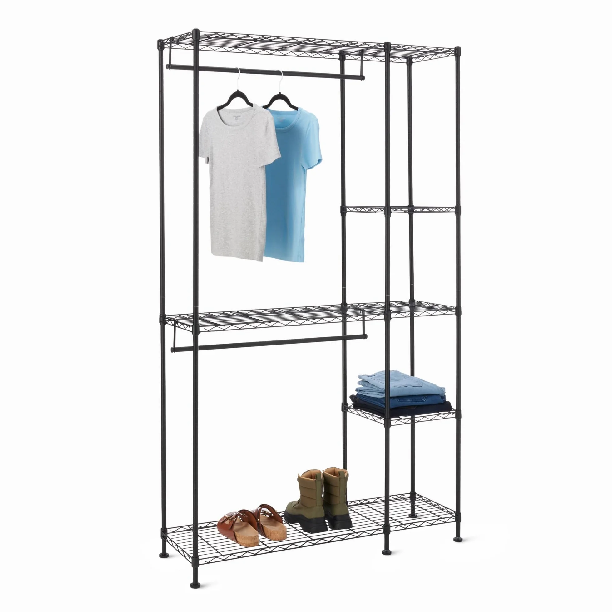 Amazon Basics Metalen opbergorganizer hangrek kledingkast met planken Negro 114 x 36 x 193 cm