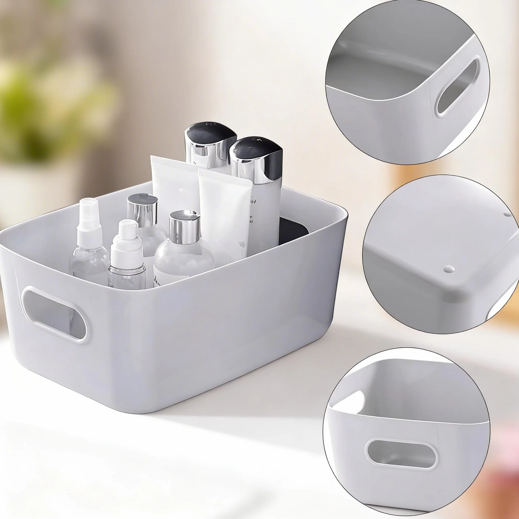 12 Pcs Cestas Almacenaje de Plástico(20 x 14 x6.5cm),Cajas Organizadoras con Asas,Cajones Almacenaje para Cocina,Escritorio,Oficina,Cosmético,Baño.