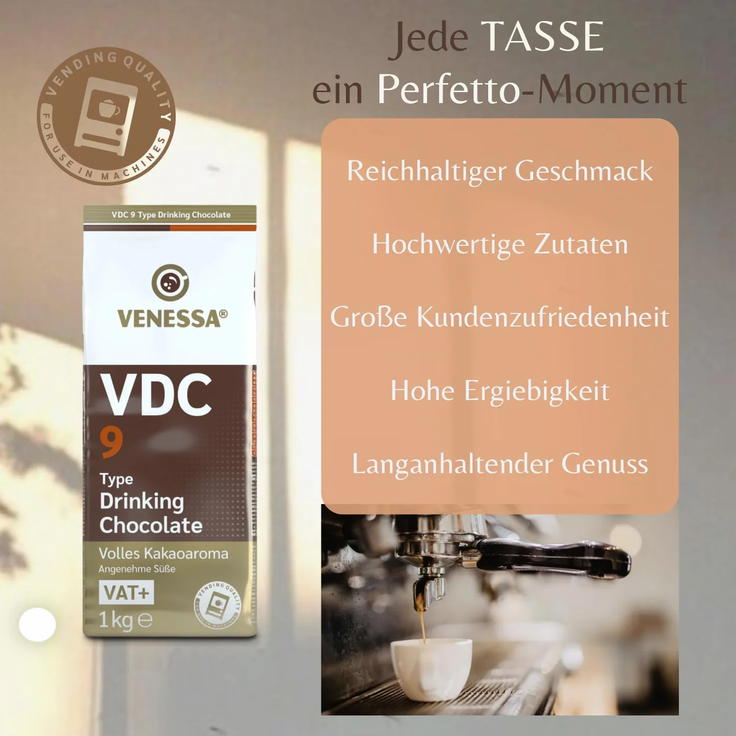 VENESSA VDC9 Chocolate para beber 2 x 1 kg Cacao en polvo 9% cacao premium Máquina expendedora