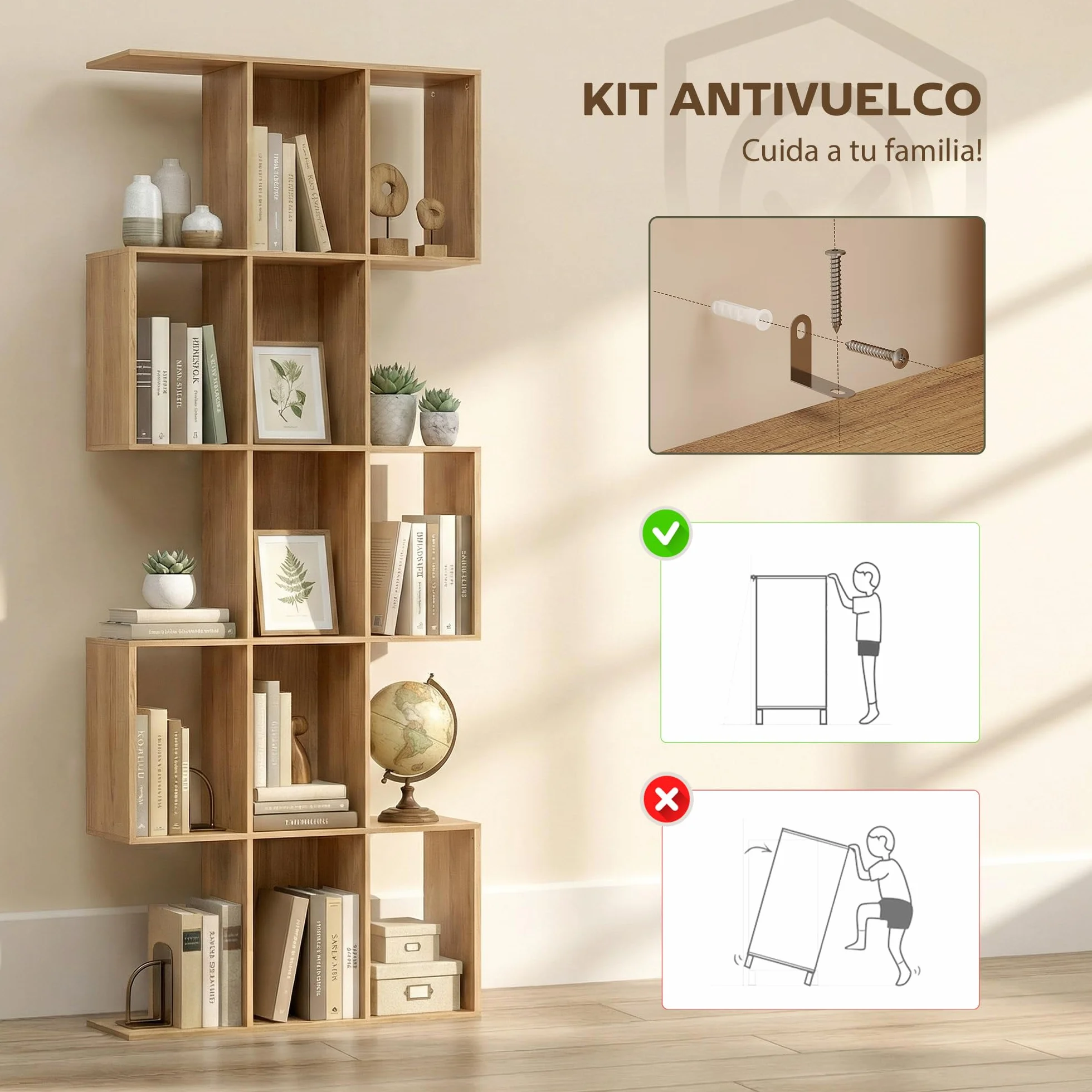 HOMCOM Estantería de 5 Niveles, Biblioteca Estrecha, Librería en Forma de S, para Salón, Dormitorio, Estudio, Oficina, 80x24x200 cm, Roble