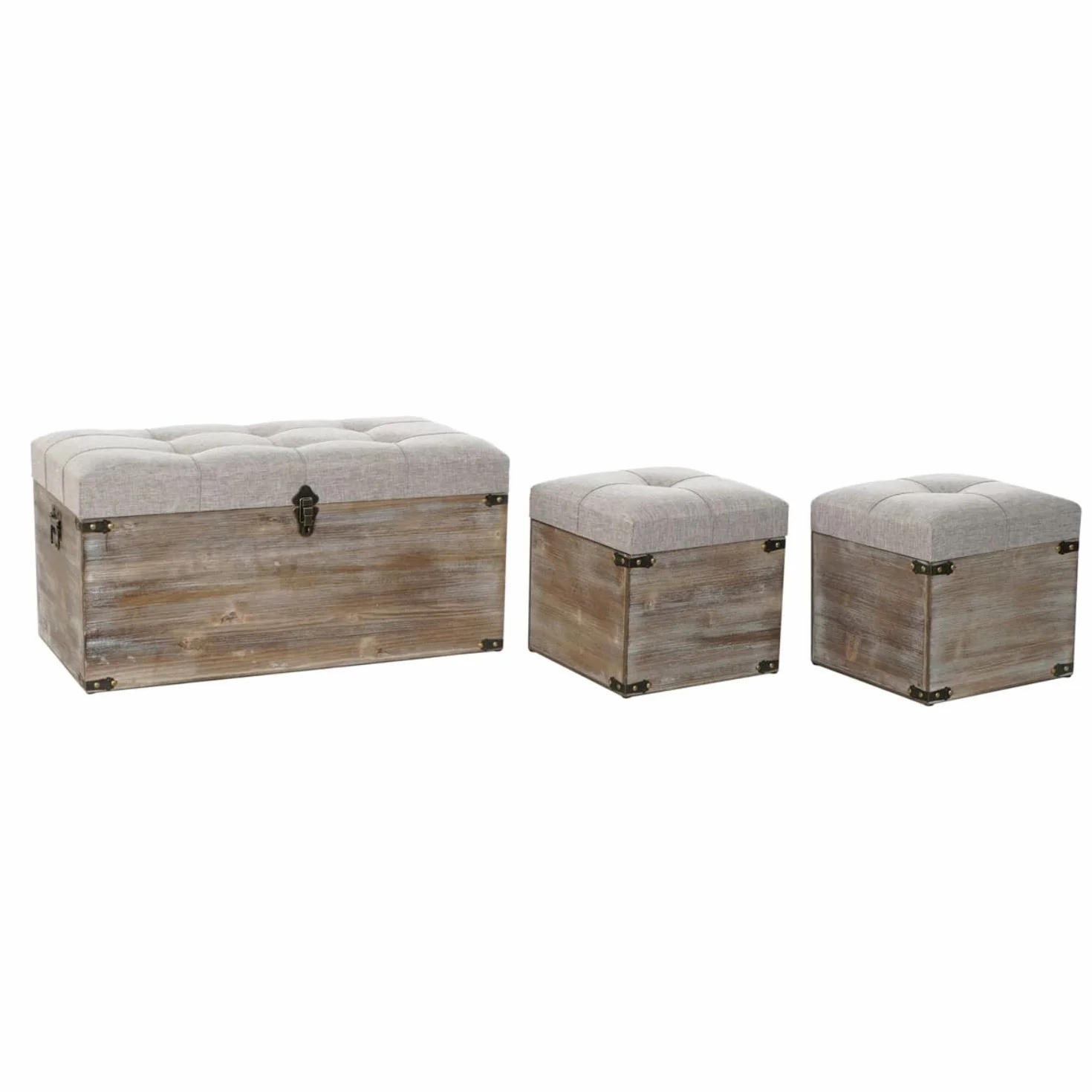 DKD Home Decor Juego de baúles Tradicional de la Marca, Color Beige y marrón, de Madera (80 x 40 x 40 centímetros)