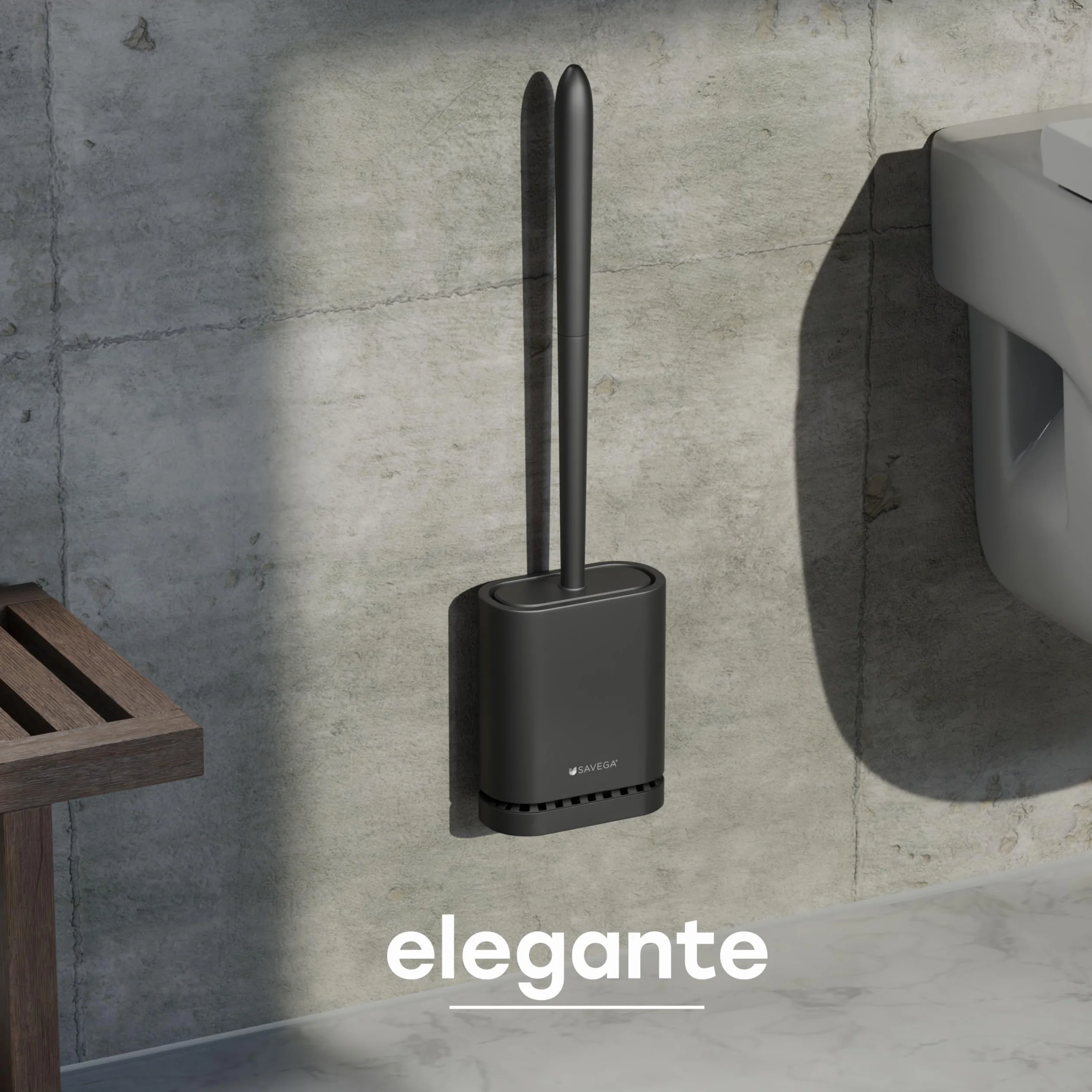 Escobilla WC Silicona con Cabezal Flexible SAVEGA – Escobillero de Pared sin Taladro (Negra Mate)