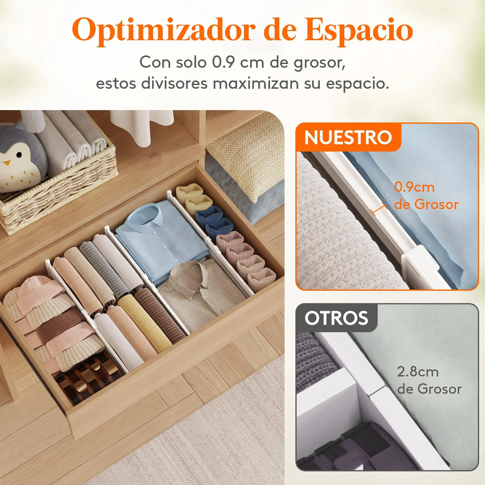Lifewit Separadores de Cajones para Altura 10 cm, Ancho 35-55cm Divisores Ajustables para Armarios de Ropa, Organizador Plastico para Vestidores, Cocina, Baño, Tocadores y Escritorios, Juego de 4