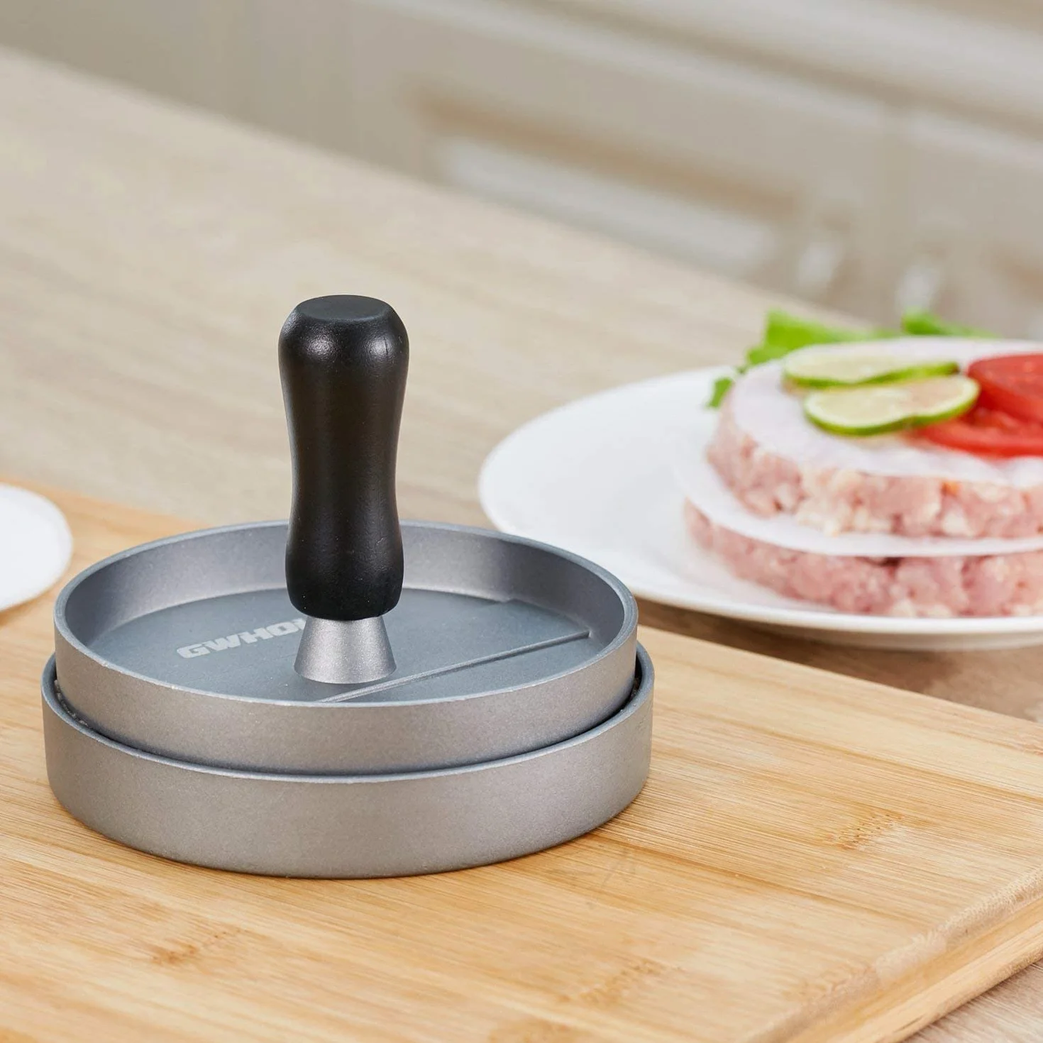 GWHOLE Prensa de Hamburguesa Antiadherente 11,5 cm con 100 Papeles