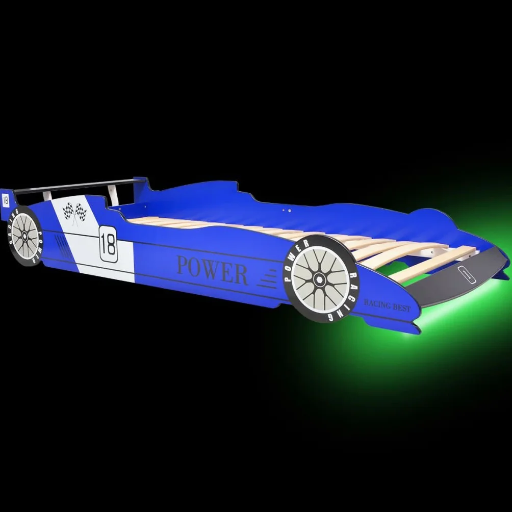 vidaXL Cama para Niños con Forma de Coche de Carreras con Luces LED Muebles para Habitación Infantil 90x200 cm MDF Azul