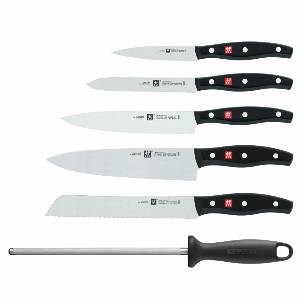 ZWILLING Bloque de cuchillos, 7 piezas, Bloque de bambú, Cuchillos con mango especial de acero inoxidable/plástico, Twin Pollux