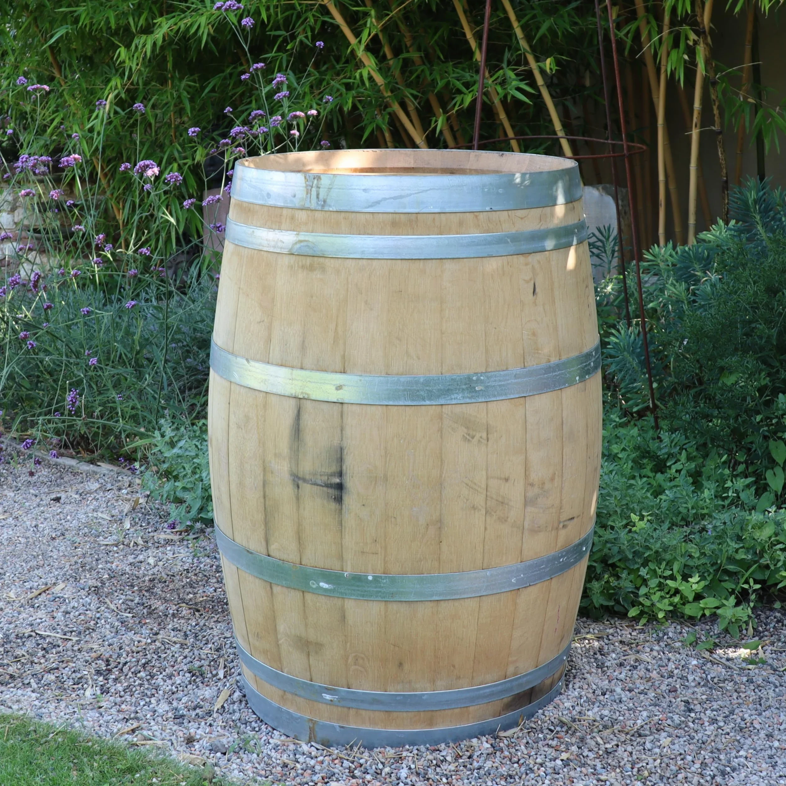 Barrica de vino auténtica de roble para decoración de jardín, de 225 litros