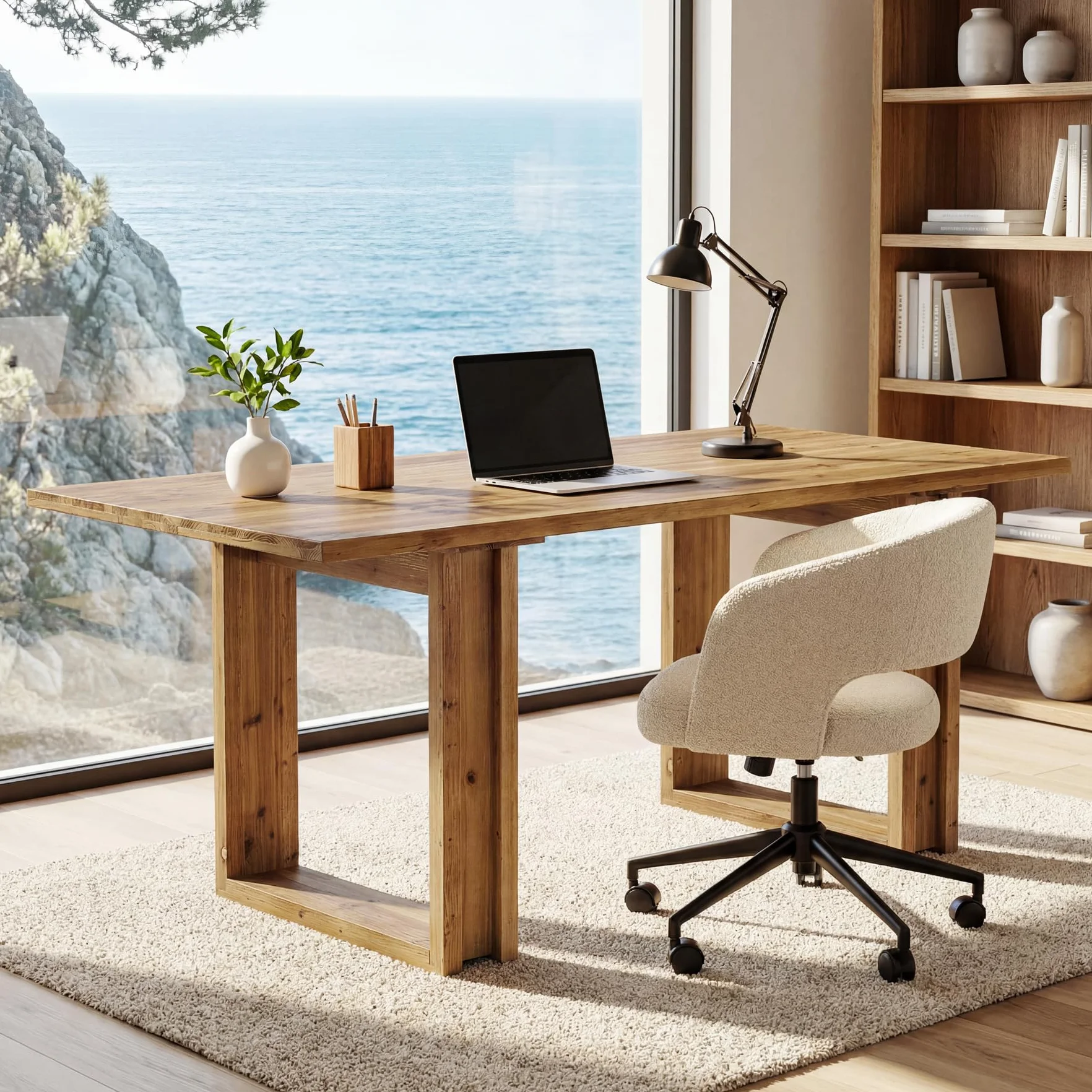 Escritorio de Madera Maciza, 160 x 80 x 76 cm, Mesa de Oficina Grande, Escritorio para Ordenador, Mesa de Escritorio para Home Office, Mesa de PC Estable, Estilo Rústico para Despacho, Estudio y Salón