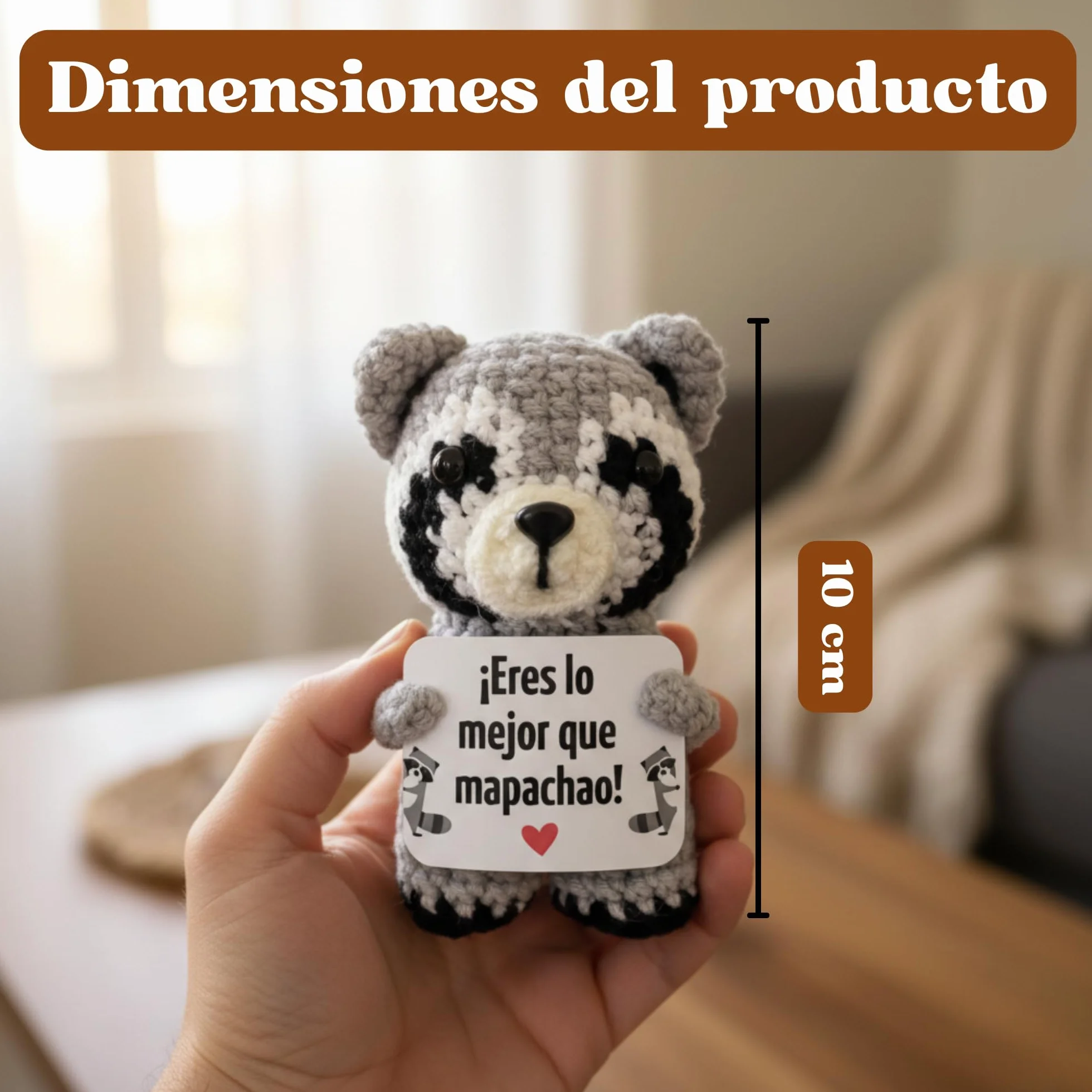 EQUIK PRODUCTS Mapache de Ganchillo – Regalo Aniversario para Pareja, Novia o Novio | Regalo Romántico y Divertido, Detalle Original de San Valentín, Cumpleaños, Sant Jordi (Mapache)
