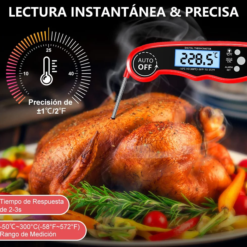 CIRYCASE Termometro Cocina, Termometro Horno Digital de Lectura Rápida & Precisa con 102cm Sonda de Alambre, Calibration & Pantalla LCD, Termometro Barbacoa para Carne, BBQ, Comida, Horno, Liquidos