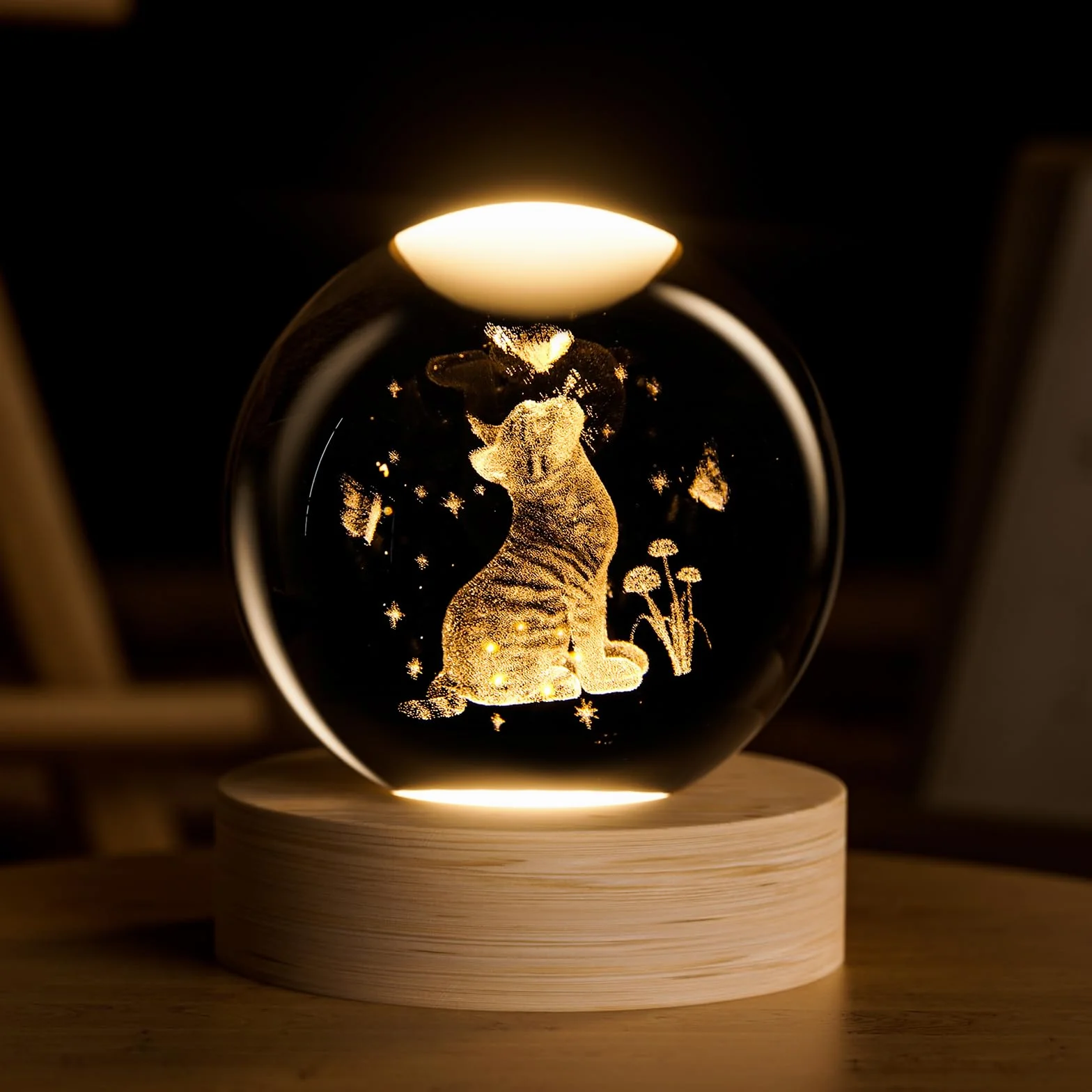 Bola de cristal 3D de gato, bola decorativa grabada con láser 3D, esfera de cristal para decoración del hogar, para amantes de los gatos, mujeres, madres, regalos decorativos