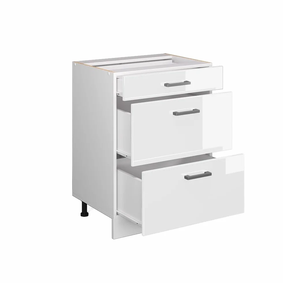 Vicco Mueble bajo de Cocina R-Line, Blanco Alto Brillo, 60 cm con cajones, sin encimera, para combinación Libre Dentro de Sistemas de Cocina modulares