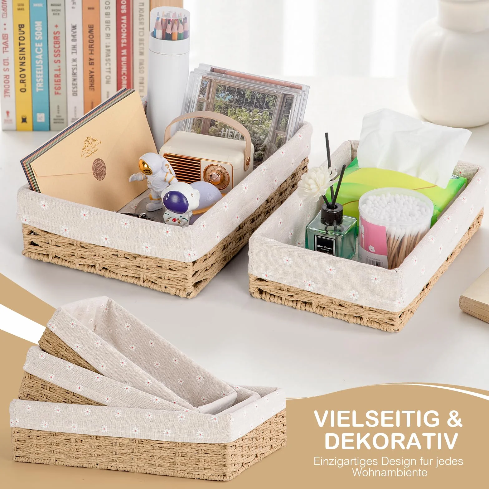 FoiiLiio Cestas de Almacenamiento Trenzadas Juego de 3, Cesta de Almacenamiento de Juguetes Cesta de baño Cambiador Trenzado cesta organizadora Cesta de la Habitación de los Niños (Beige)