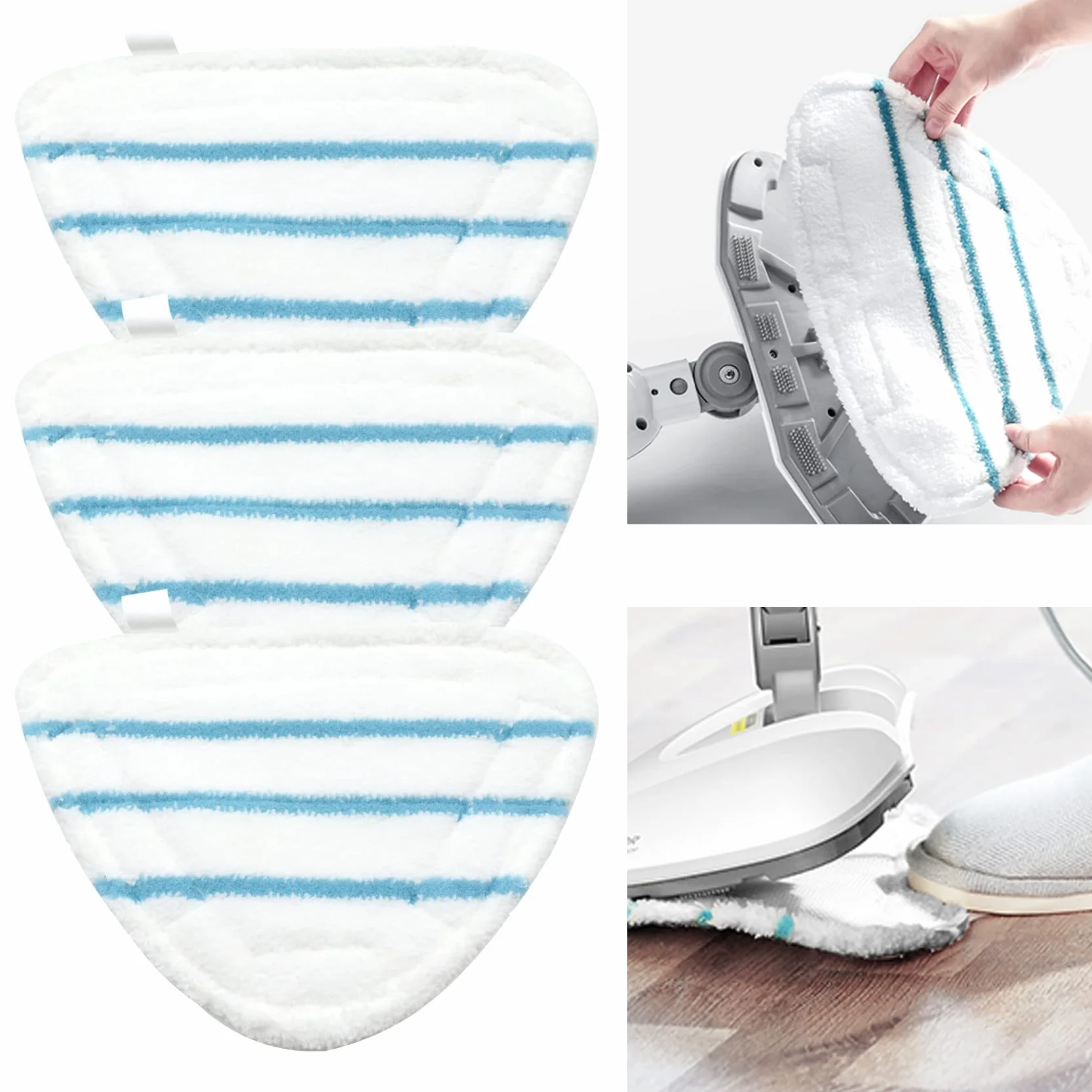Accesorios para la limpieza vapor, Juego 3 piezas microfibra de almohadillas de repuesto de escoba de vapor con paños de repuesto triangulares Almohadillas de fregona de escoba (blanco)