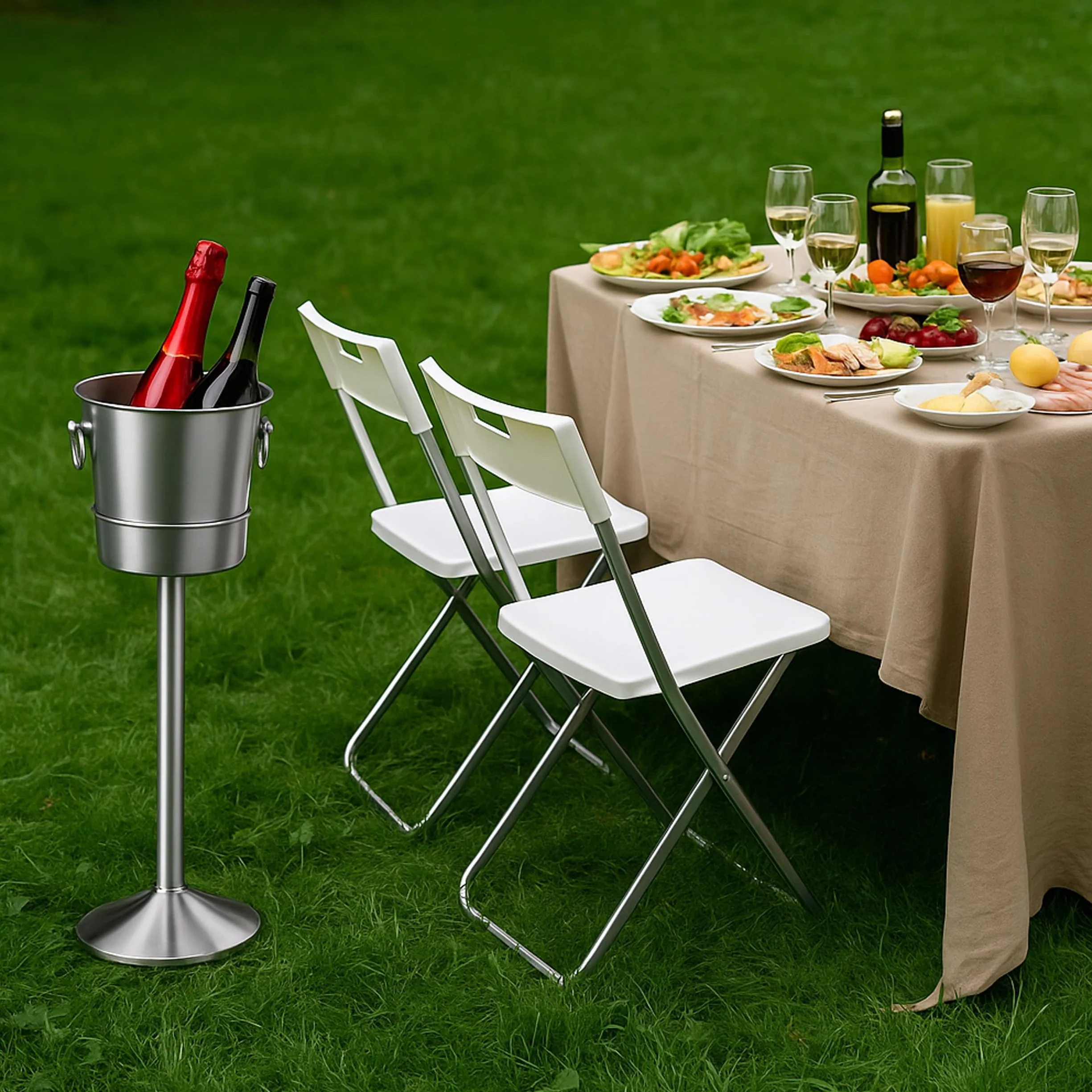 TIENDA EURASIA – Cubitera con Soporte | Cubo Metálico para Cubitos de Hielo con Asas | Acero Inoxidable | 25x25x78 cm | Plateado | Medida Adicional Cubitera 22x22x21 cm | Cubiteras para Botellas