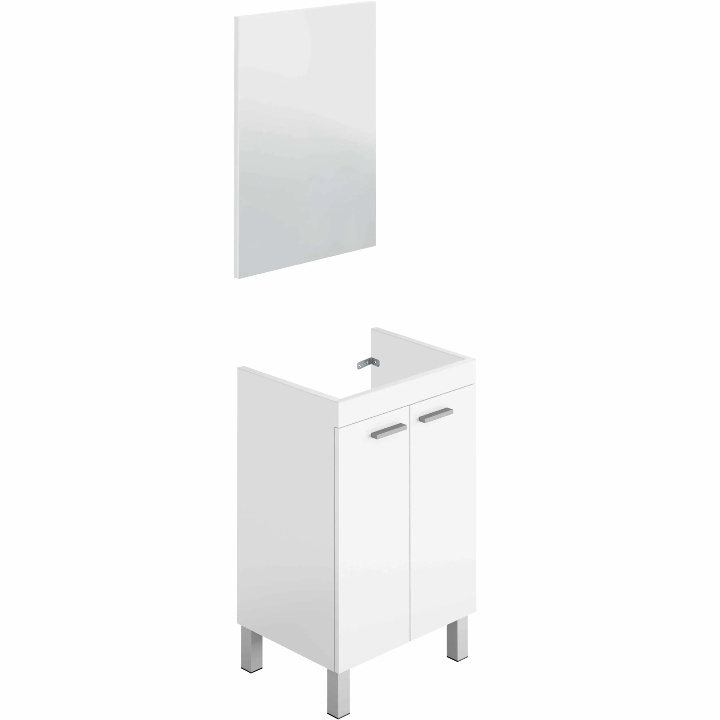 Mueble de Baño Camelia Estilo Contemporáneo en Color Blanco con 2 Puertas y Espejo 50x80x40 cm (Lavabo Cerámico)