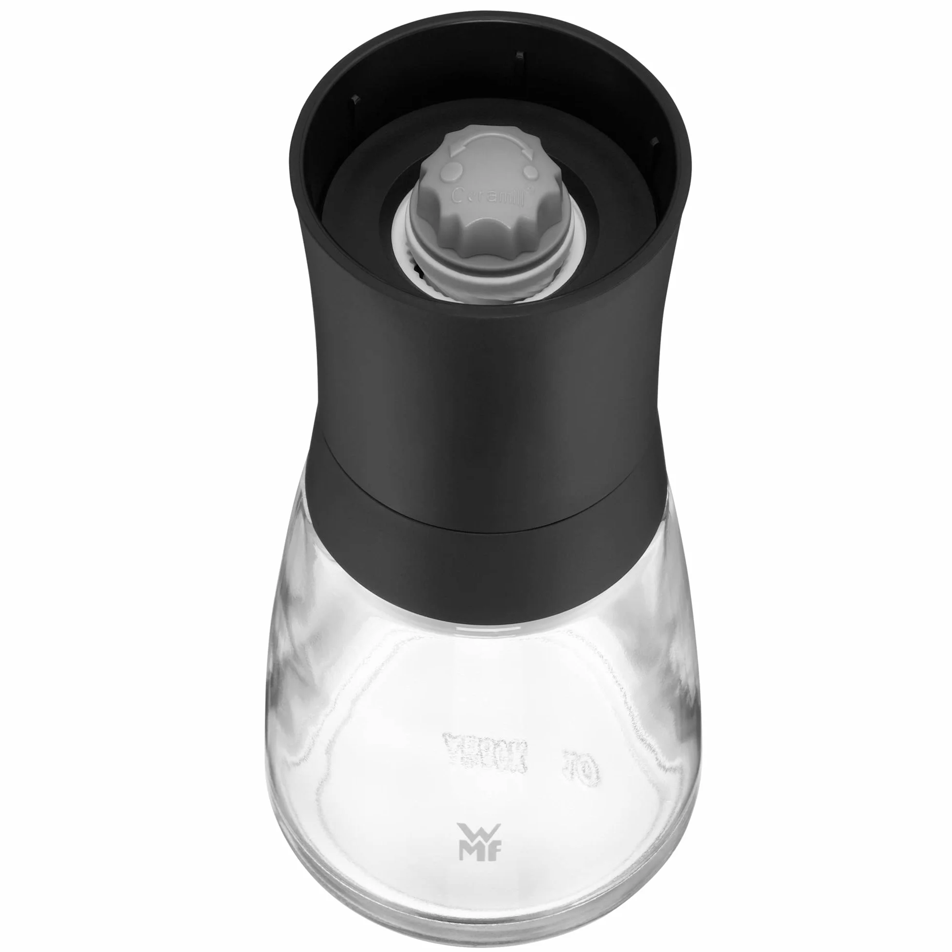 WMF Trend - Molinillo Cerámio de Especias 14cm, Apto para lavavajillas, Cristal, Tapa Color Negro