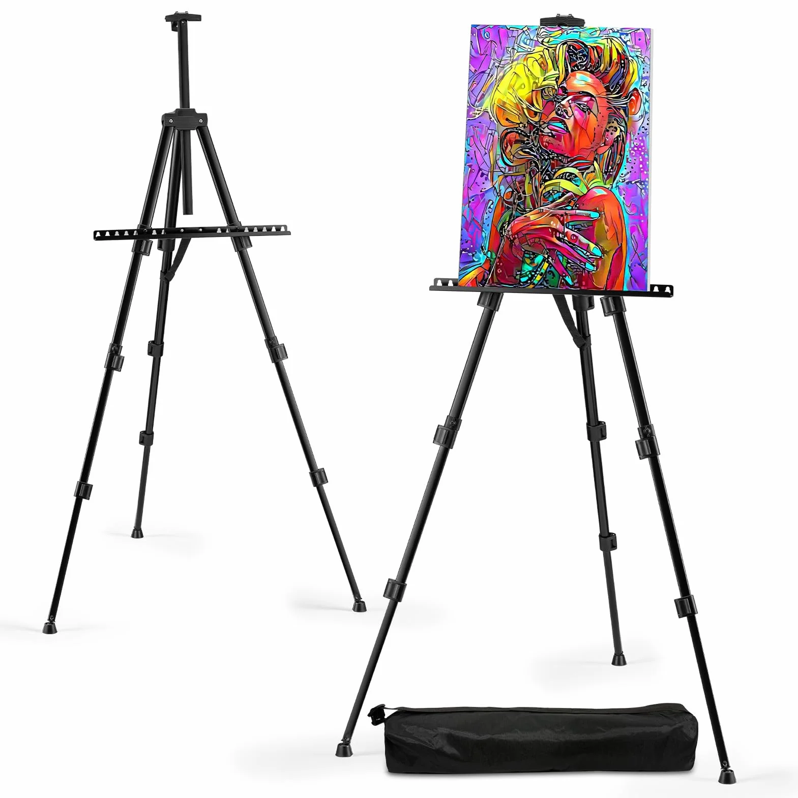 RRFTOK Caballete de artista, trípode de metal, caballete ajustable para pintar lienzos de altura de 17 a 66 pulgadas, bolsa de transporte para mesa / dibujo de piso y juego de manualidades (1 paquete)