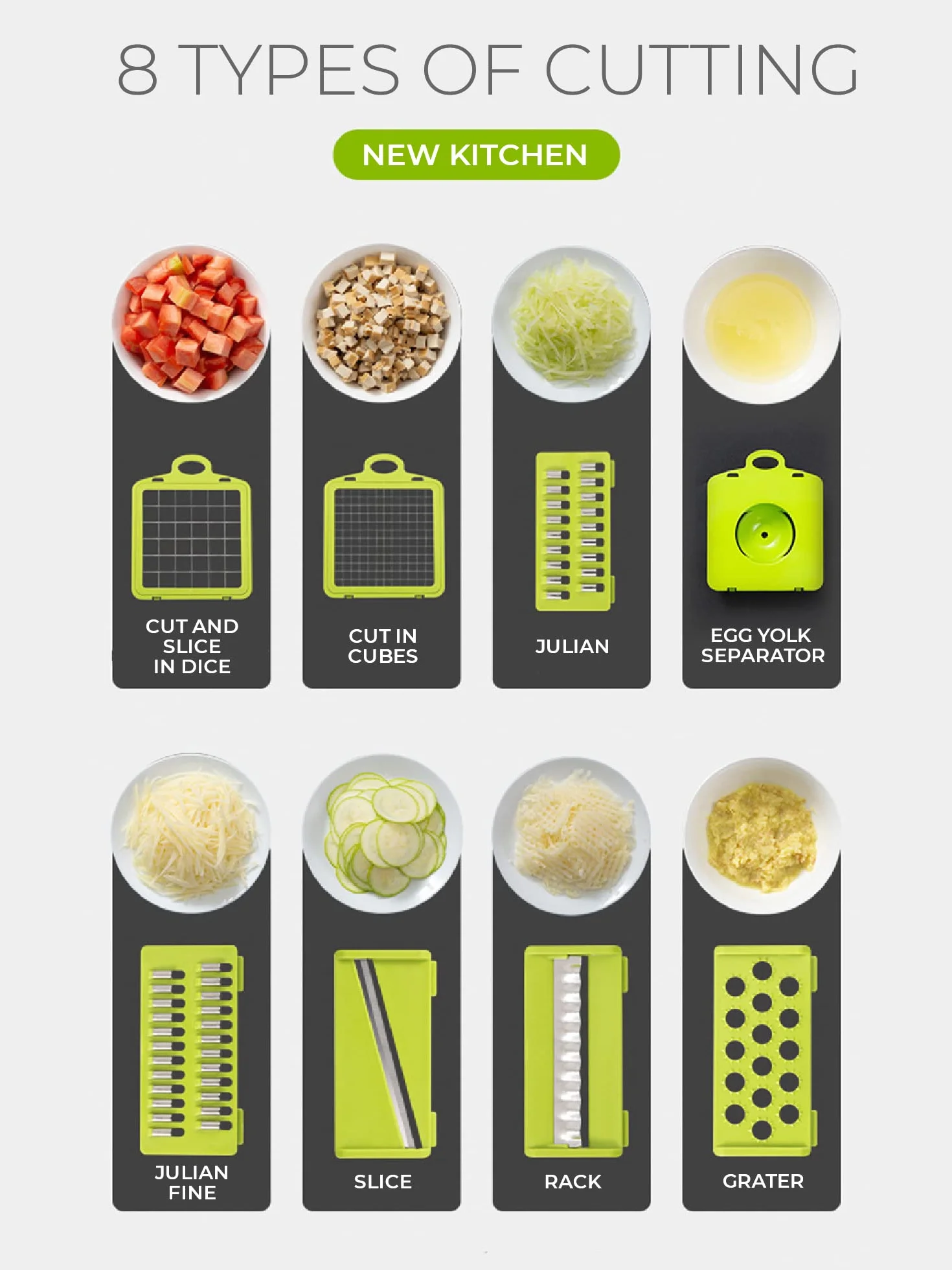 Cortador de verdura Manual, Mandolina de Cocina Multifuncional 13 en 1-2 Cuchillas, 7 Rebanadoras Rallador, Separador de Huevo y Escurridor, Cuchillas Acero Inoxidable