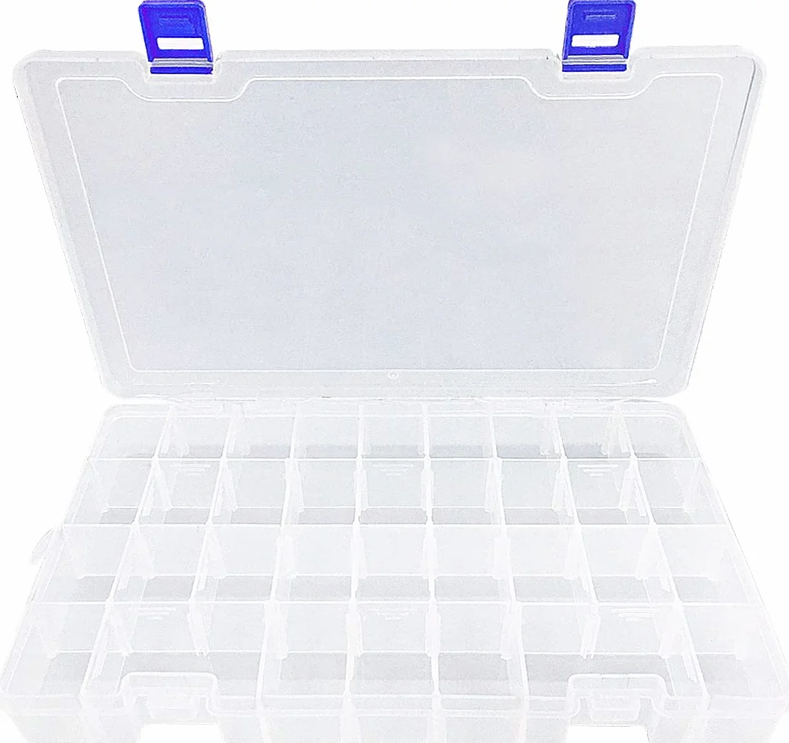 Qualsen Ajustable Caja de Almacenamiento de plástico Joyería Organizador Contenedor de Herramientas (34 Compartimientos, Transparente)