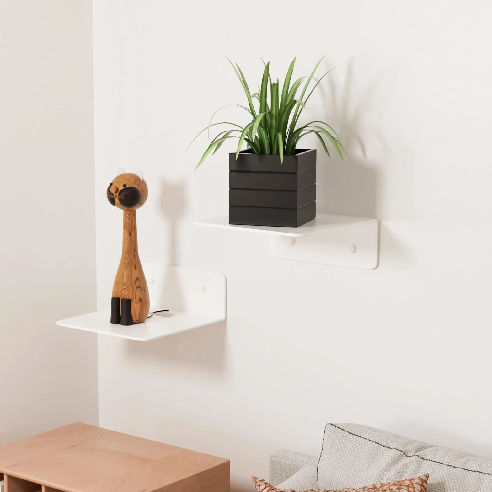 Wisfame Estanteria Flotante Pared Blanca, 12.5cm Estante Pared de Metal Sin Taladrar, Pequeña Estanterias de Pared Juego de 2 para Salon/Cocina/Baño