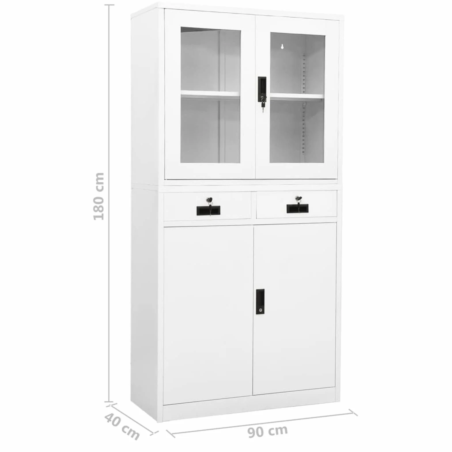 Armario Archivadores de Oficina Metalico con 3 Estantes Ajustables y 2 Cajones, Armarios de Almacenaje de Oficina, Archivadores de Acero Blanco 90x40x180 cm Type 3