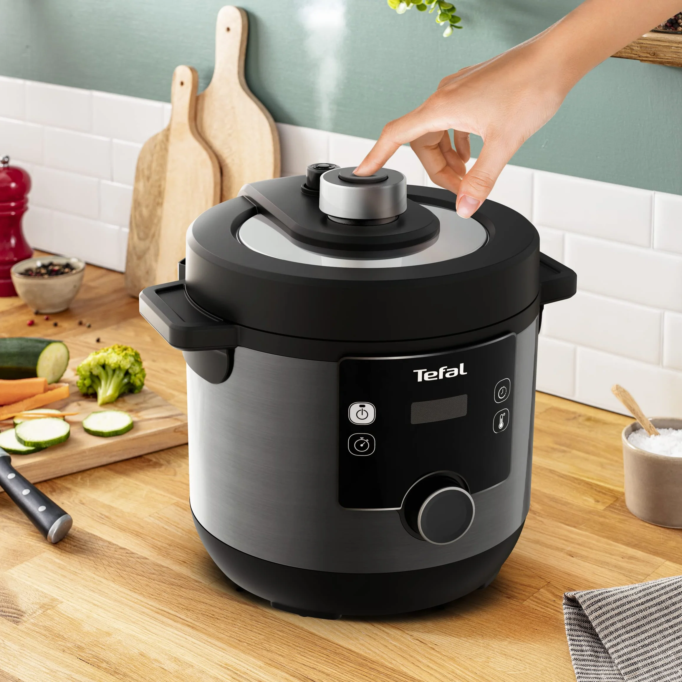 Tefal CY7788 Turbo Cuisine & Fry Multicooker, olla a presión y freidora de aire caliente, 14 programas de cocción, tapa extra crujiente, versátil, 7,6 L