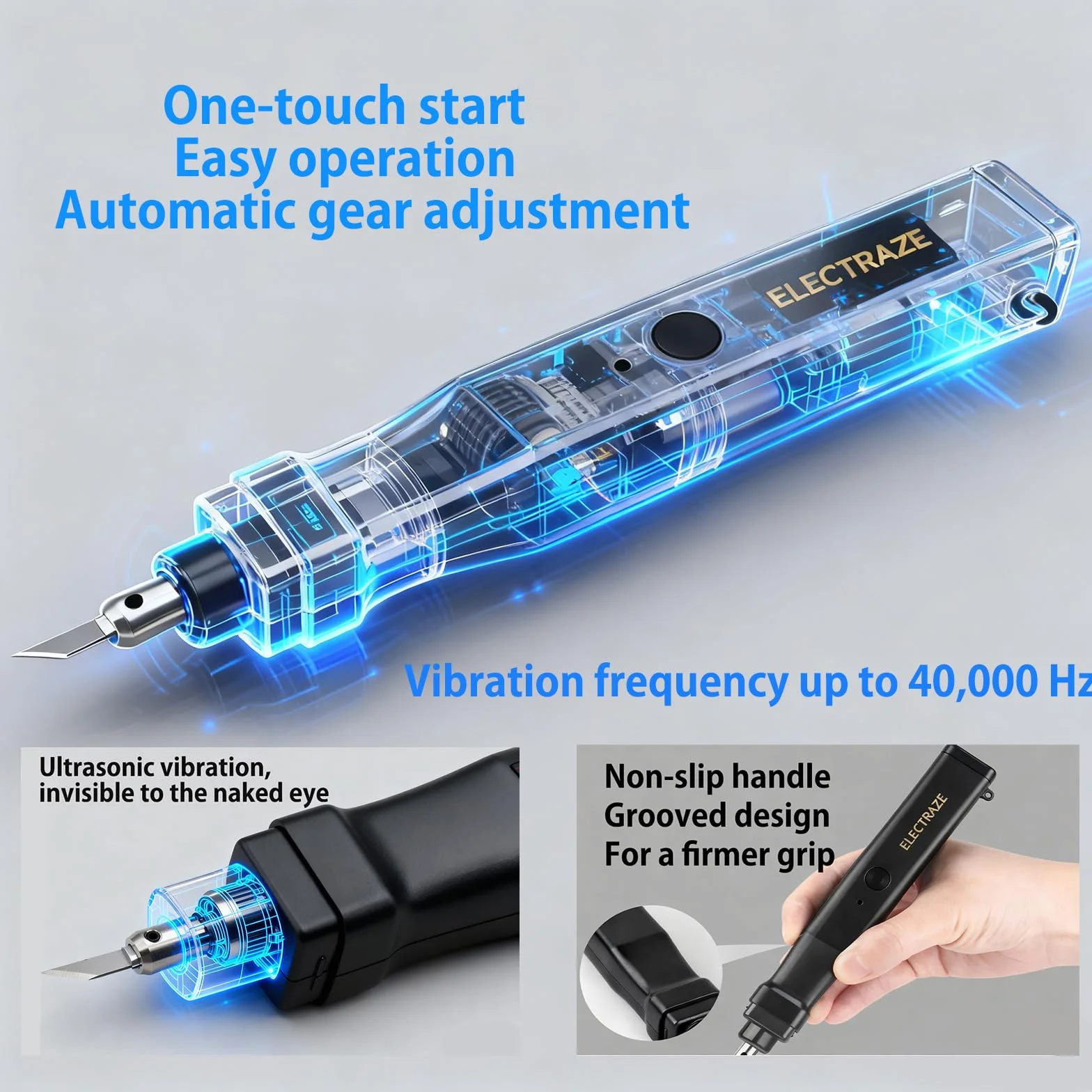Cuchillo ultrasónico 2 en 1, cuchillo cortador ultrasónico de 40.000 Hz, 50 cuchillas de repuesto, cortador ultrasónico de mano adecuado para cortar modelos impresos en 3D, plásticos, madera