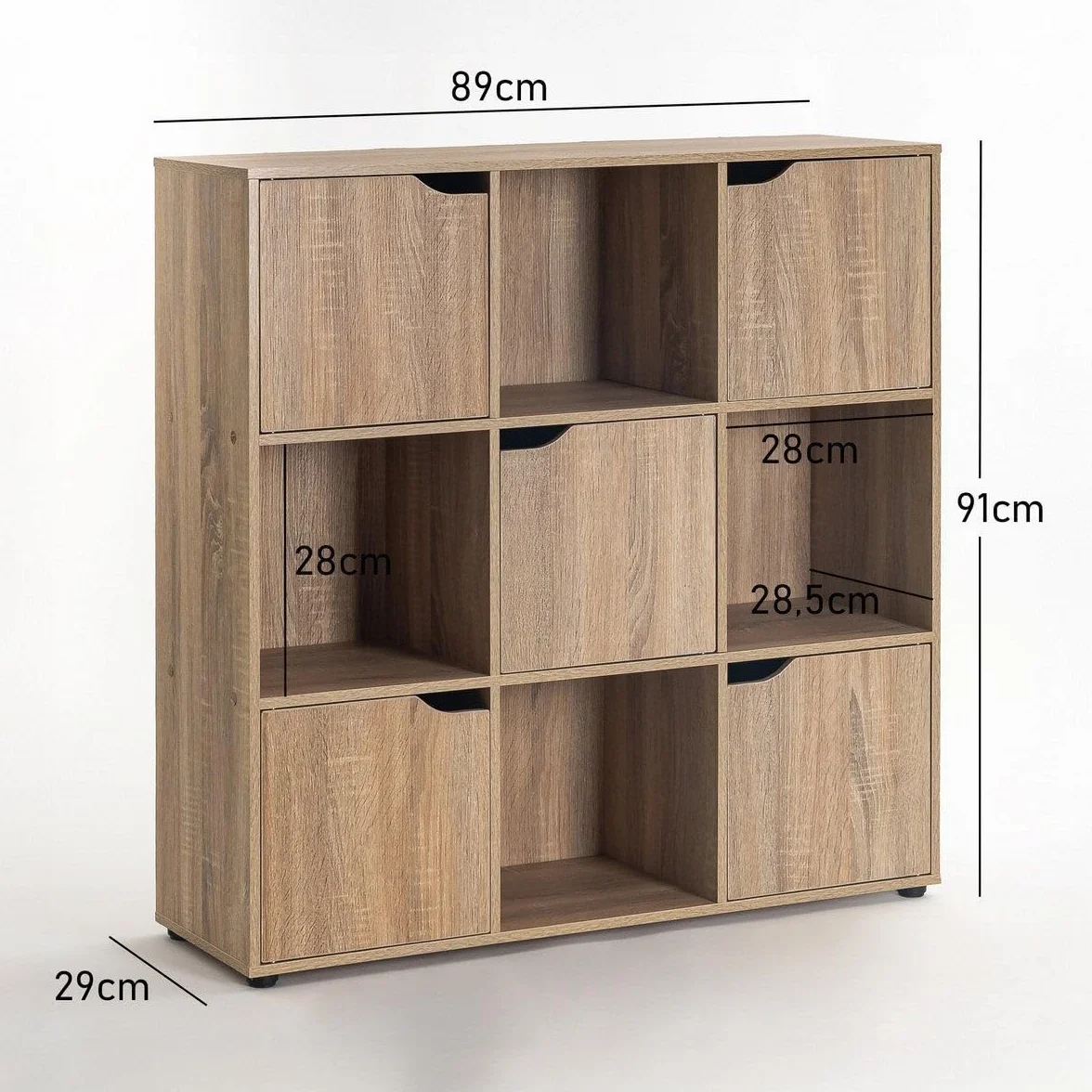 Estantería Cubo Madera Marrón 90x90x29 cm 5 Puertas 4 Huecos Abiertos Almacenaje Compacto