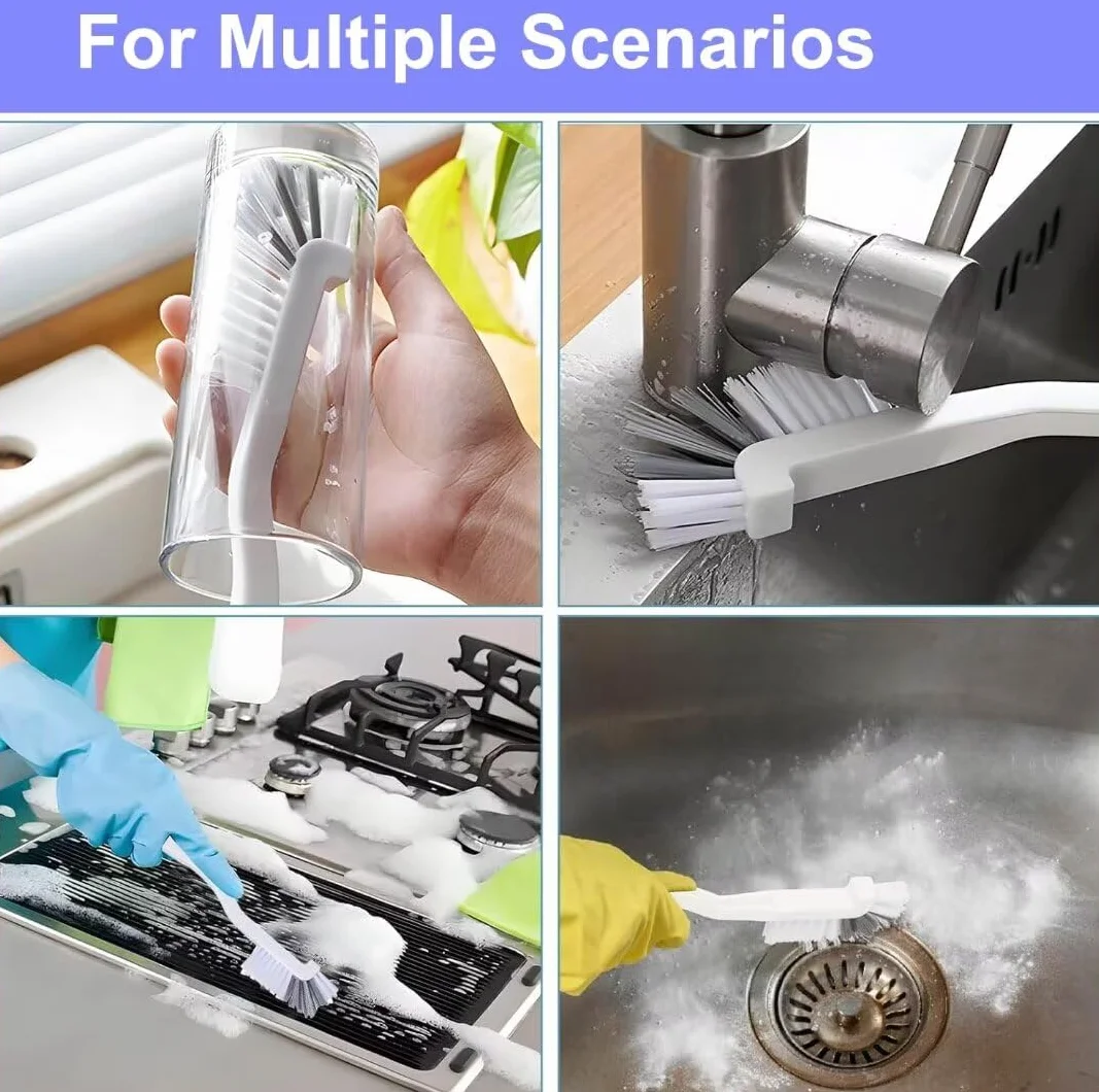 Set de cepillos para juntas, cepillo de cerdas duras para limpieza de esquinas, cepillo angular para limpieza del borde del inodoro, cepillo de limpieza en profundidad para baño/hogar/baño